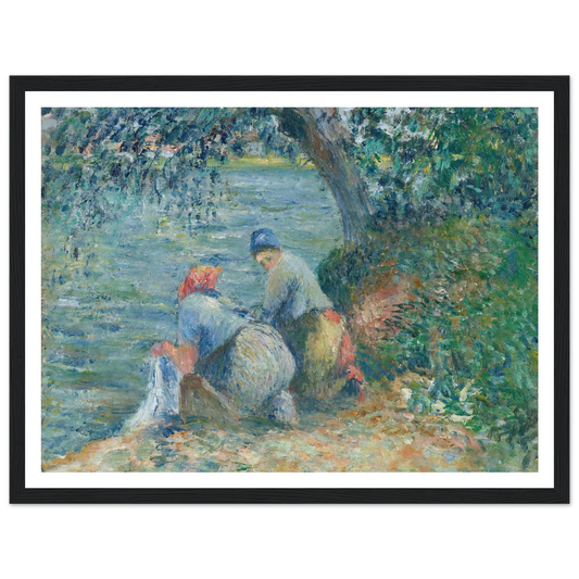 Laveuses au bord de l’eau, Pontoise (1878) Art Print | Camille Pissarro - Framed Poster - 30x40 cm / 12x16″ - Black frame