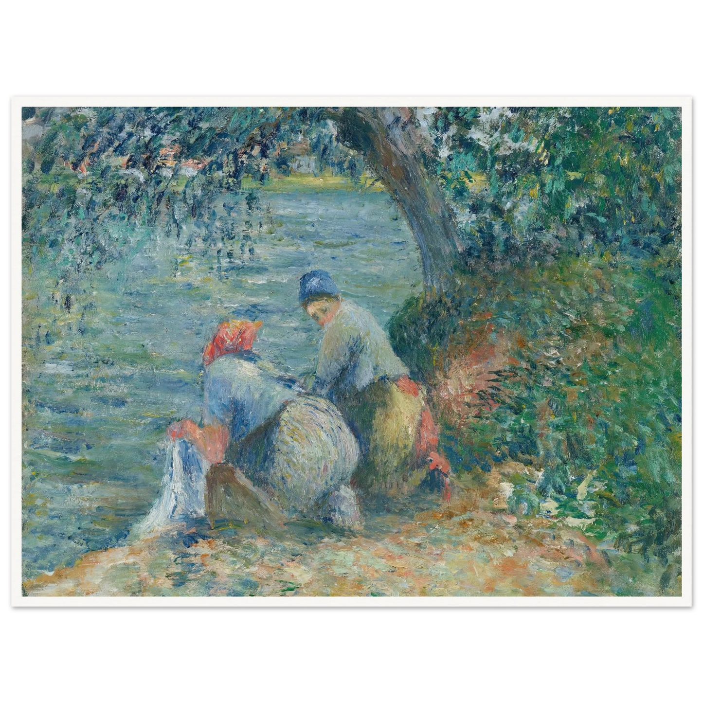 Laveuses au bord de l’eau, Pontoise (1878) Art Print | Camille Pissarro - Framed Poster - 30x40 cm / 12x16″ - Black frame
