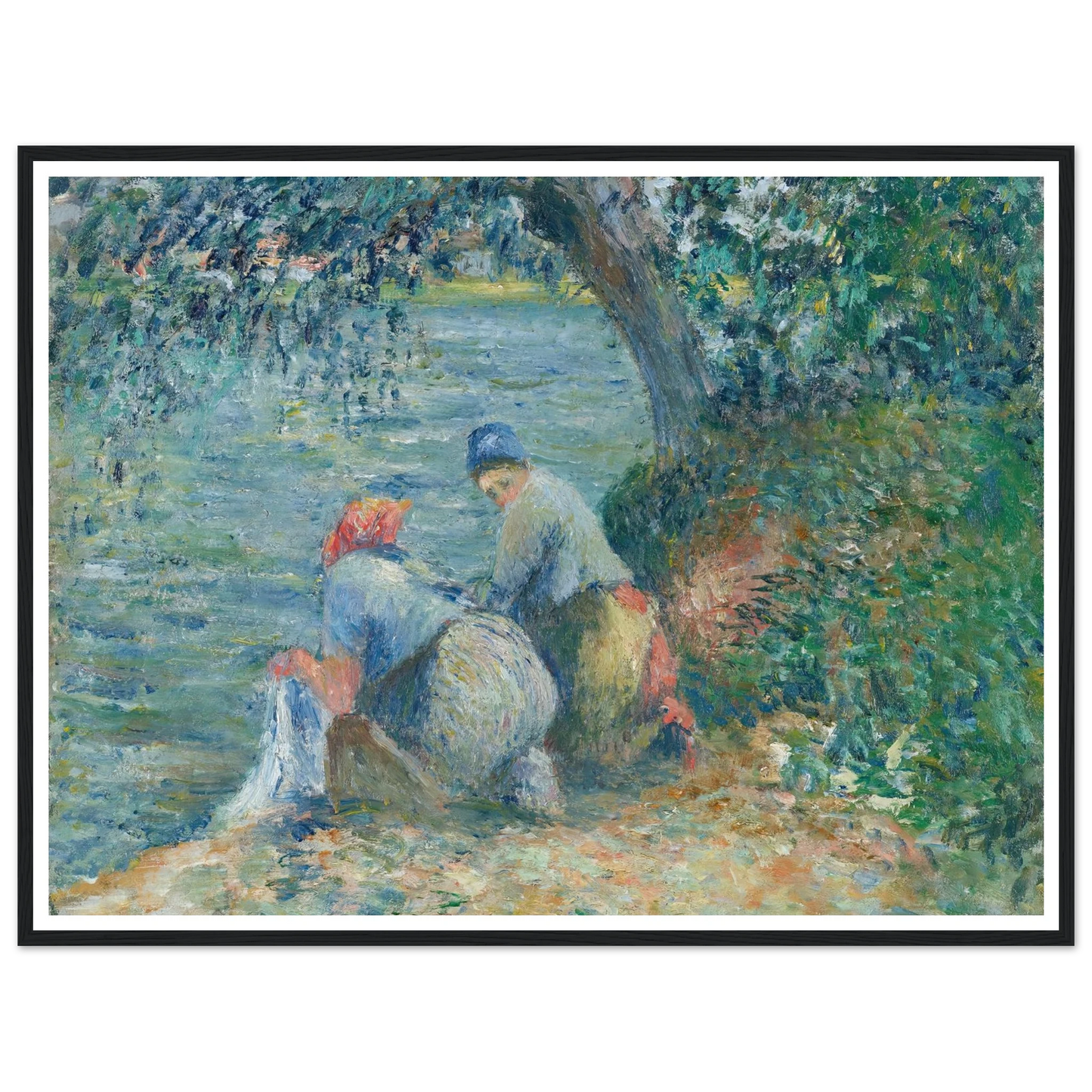 Laveuses au bord de l’eau, Pontoise (1878) Art Print | Camille Pissarro - Framed Poster - 30x40 cm / 12x16″ - Black frame