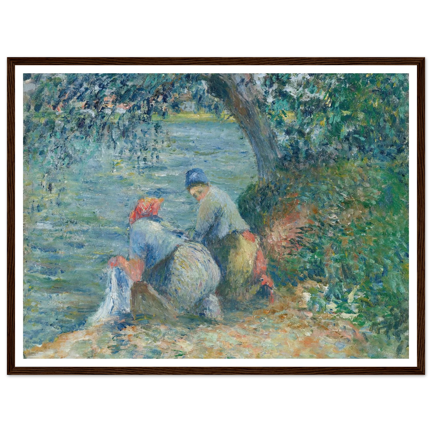 Laveuses au bord de l’eau, Pontoise (1878) Art Print | Camille Pissarro - Framed Poster - 30x40 cm / 12x16″ - Black frame