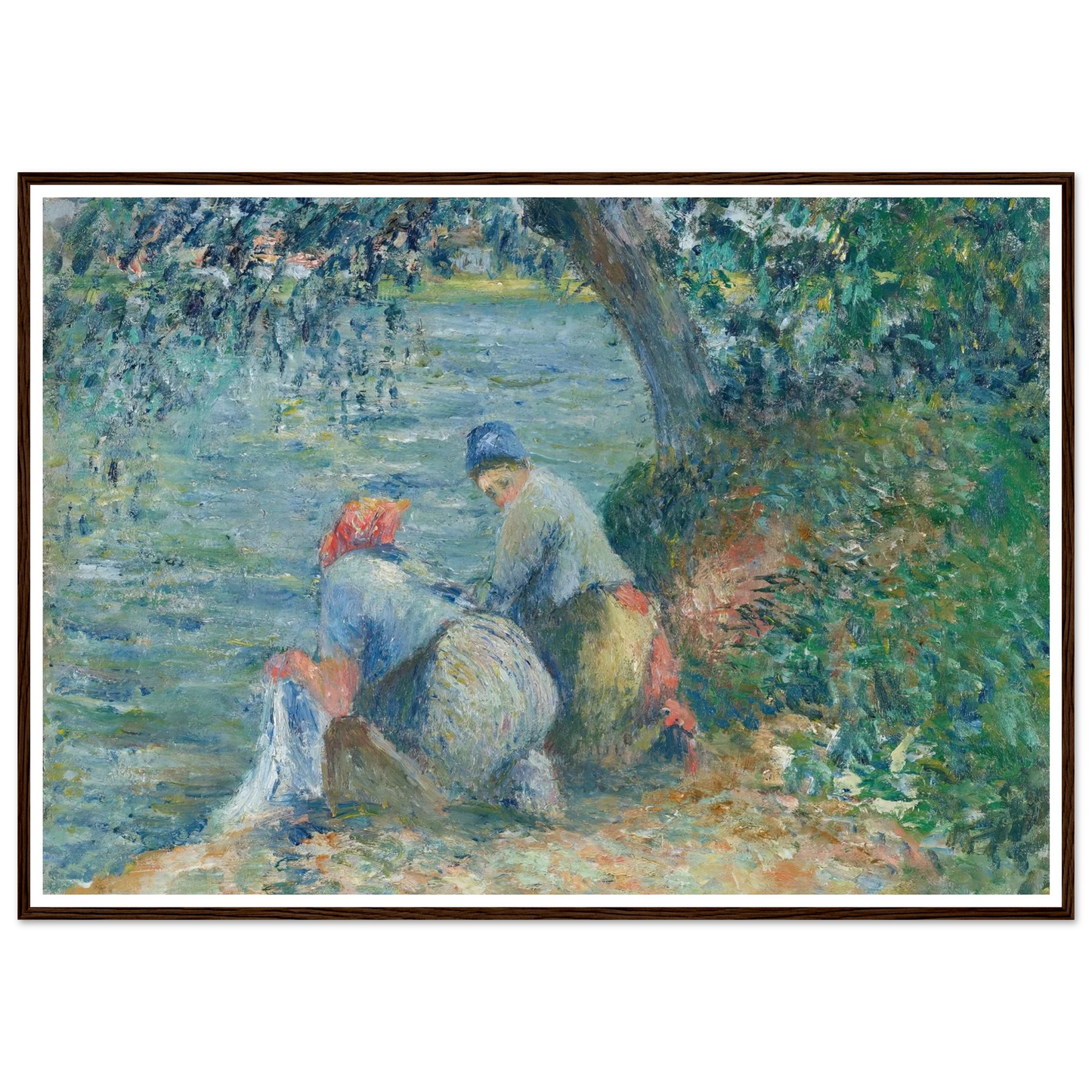 Laveuses au bord de l’eau, Pontoise (1878) Art Print | Camille Pissarro - Framed Poster - 30x40 cm / 12x16″ - Black frame