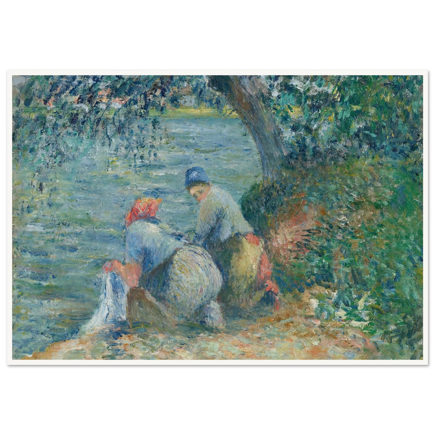 Laveuses au bord de l’eau, Pontoise (1878) Art Print | Camille Pissarro - Framed Poster - 30x40 cm / 12x16″ - Black frame