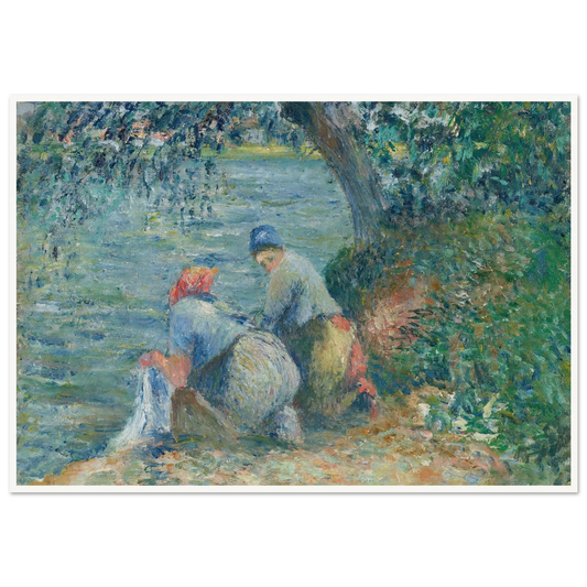Laveuses au bord de l’eau, Pontoise (1878) Art Print | Camille Pissarro - Framed Poster - 30x40 cm / 12x16″ - Black frame