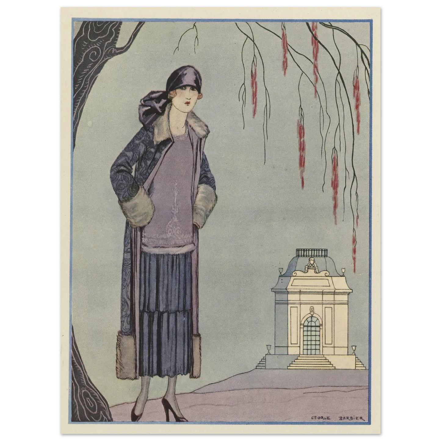 Le Belvédère ; Robe-Manteau, de Worth (1924) Art Print | George Barbier - Framed Poster - 30x40 cm / 12x16″ - Black frame