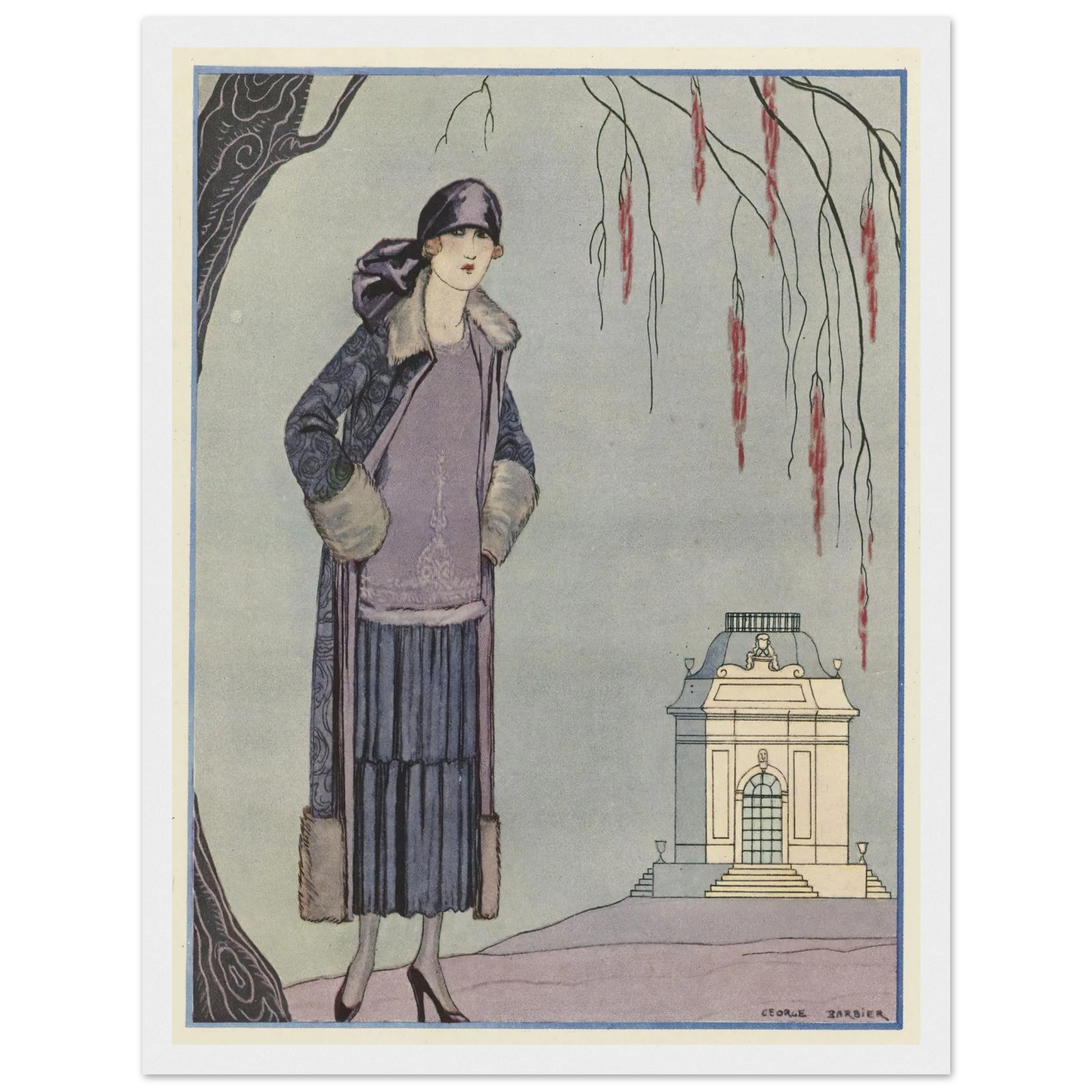 Le Belvédère ; Robe-Manteau, de Worth (1924) Art Print | George Barbier - Framed Poster - 30x40 cm / 12x16″ - Black frame