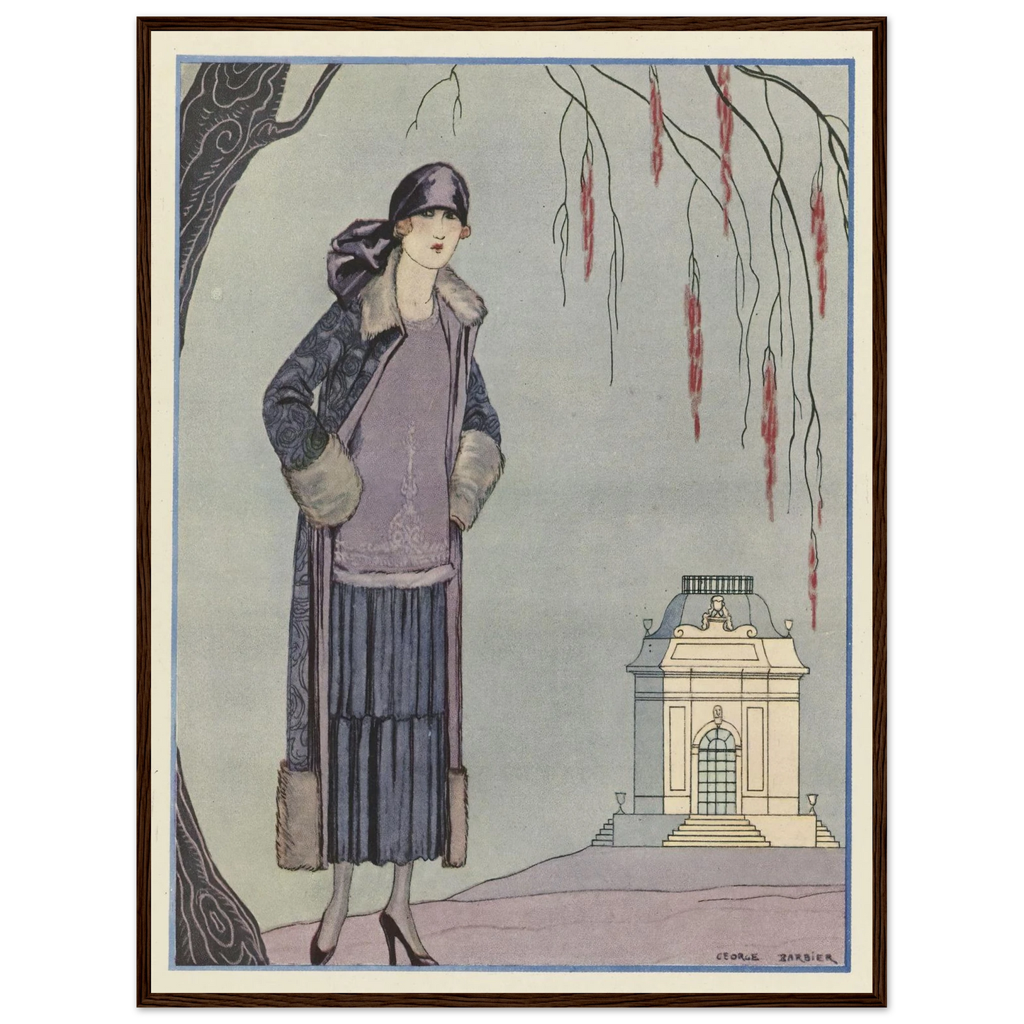 Le Belvédère ; Robe-Manteau, de Worth (1924) Art Print | George Barbier - Framed Poster - 30x40 cm / 12x16″ - Black frame