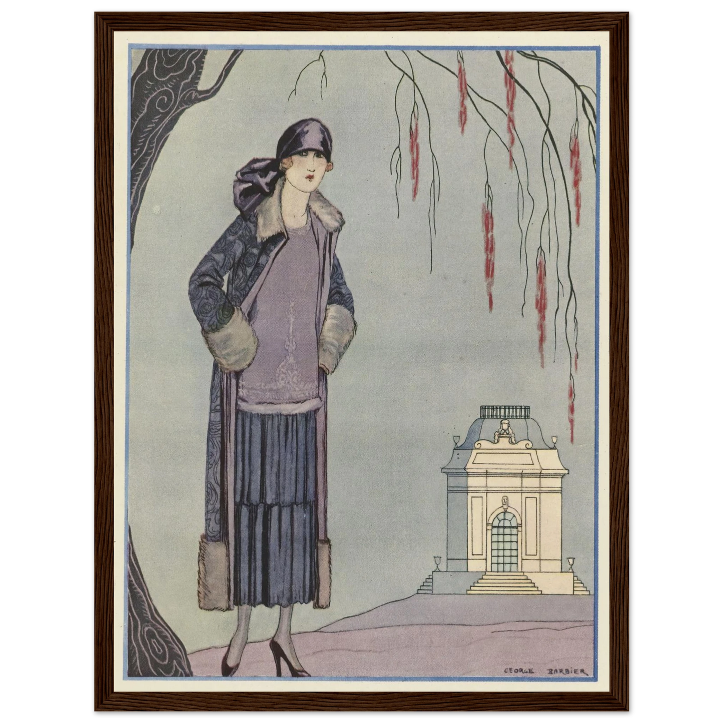 Le Belvédère ; Robe-Manteau, de Worth (1924) Art Print | George Barbier - Framed Poster - 30x40 cm / 12x16″ - Black frame