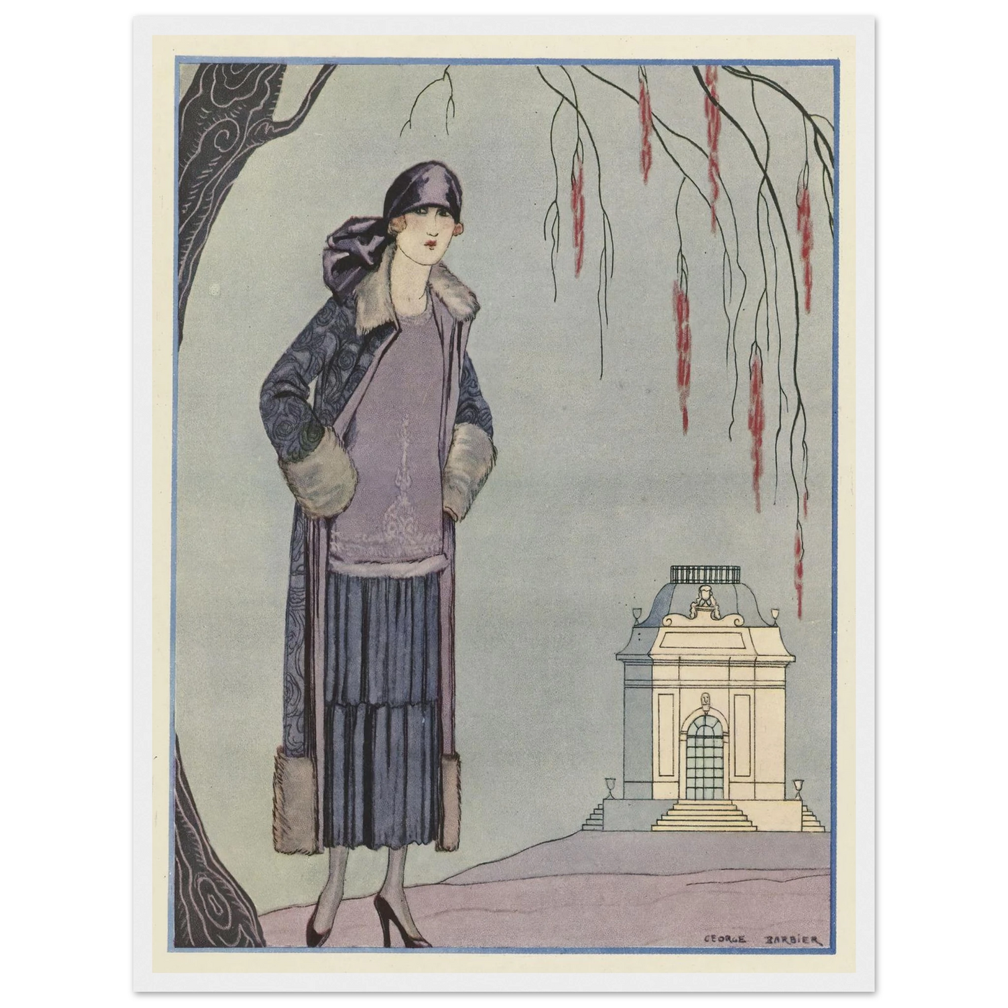 Le Belvédère ; Robe-Manteau, de Worth (1924) Art Print | George Barbier - Framed Poster - 30x40 cm / 12x16″ - Black frame