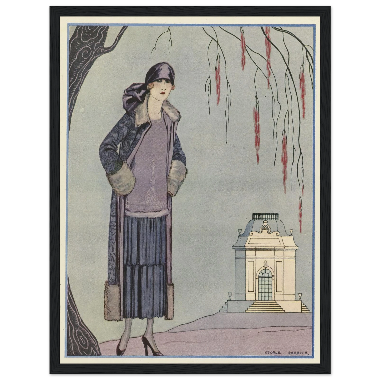 Le Belvédère ; Robe-Manteau, de Worth (1924) Art Print | George Barbier - Framed Poster - 30x40 cm / 12x16″ - Black frame