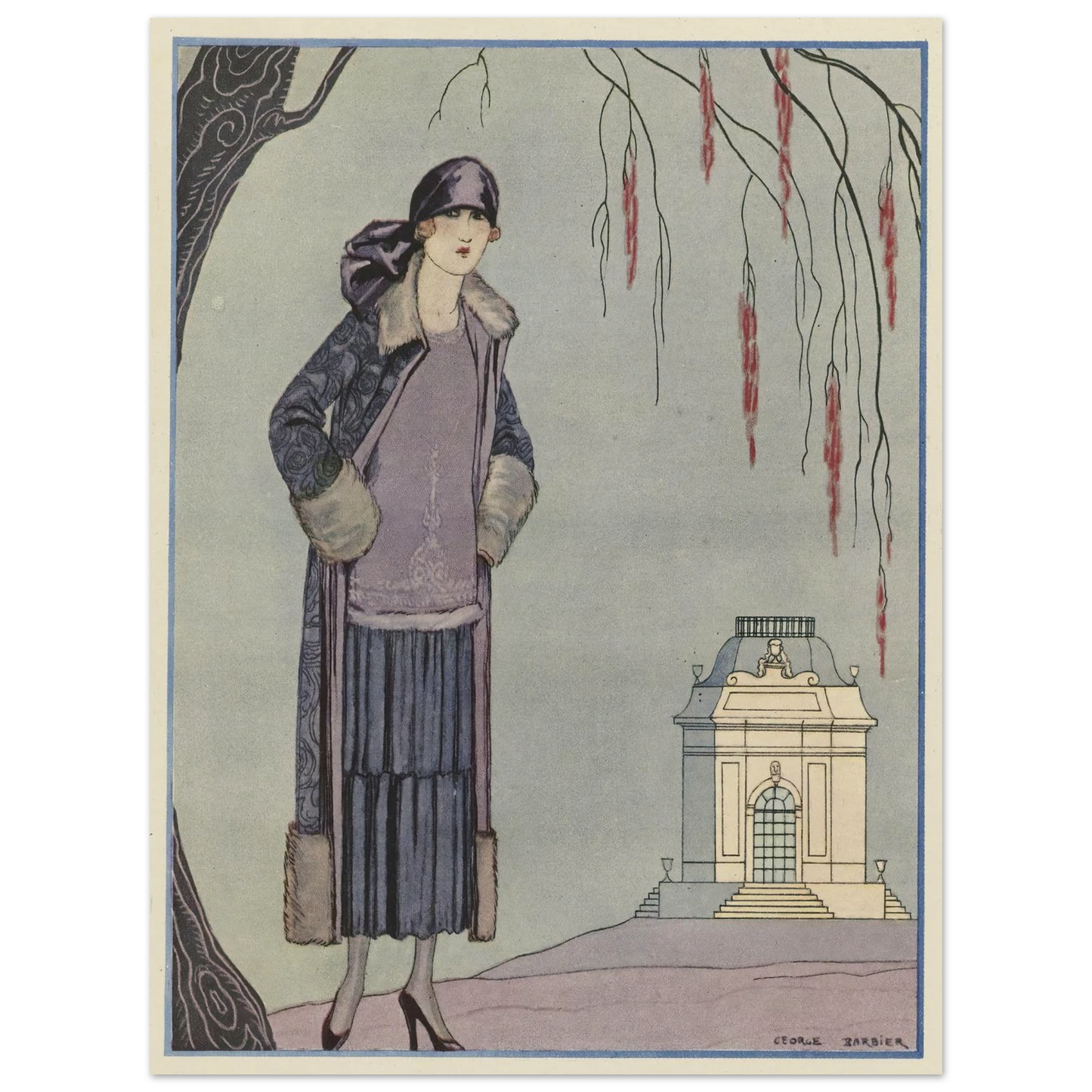 Le Belvédère ; Robe-Manteau, de Worth (1924) Art Print | George Barbier - Framed Poster - 30x40 cm / 12x16″ - Black frame