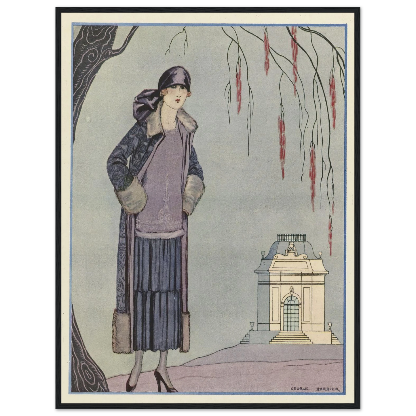 Le Belvédère ; Robe-Manteau, de Worth (1924) Art Print | George Barbier - Framed Poster - 30x40 cm / 12x16″ - Black frame