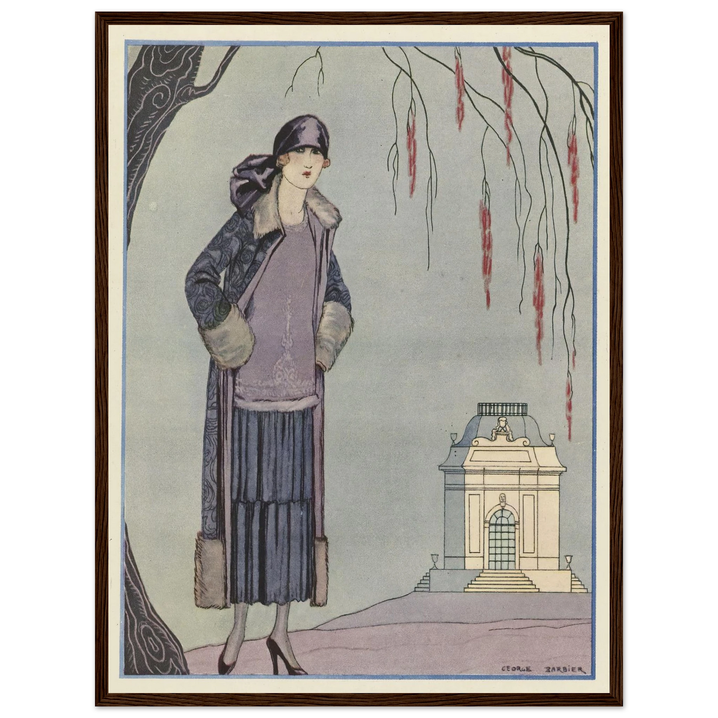 Le Belvédère ; Robe-Manteau, de Worth (1924) Art Print | George Barbier - Framed Poster - 30x40 cm / 12x16″ - Black frame