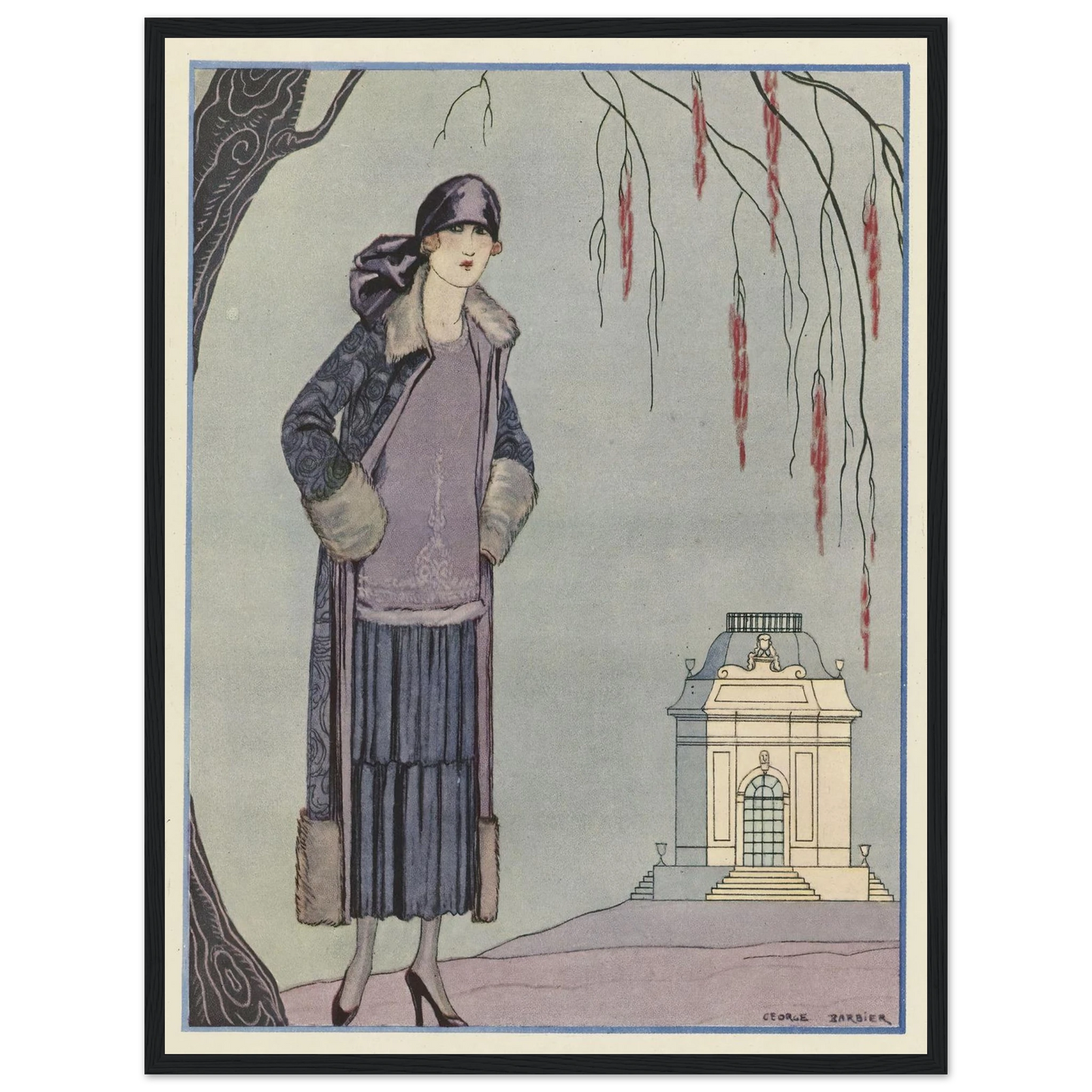 Le Belvédère ; Robe-Manteau, de Worth (1924) Art Print | George Barbier - Framed Poster - 30x40 cm / 12x16″ - Black frame