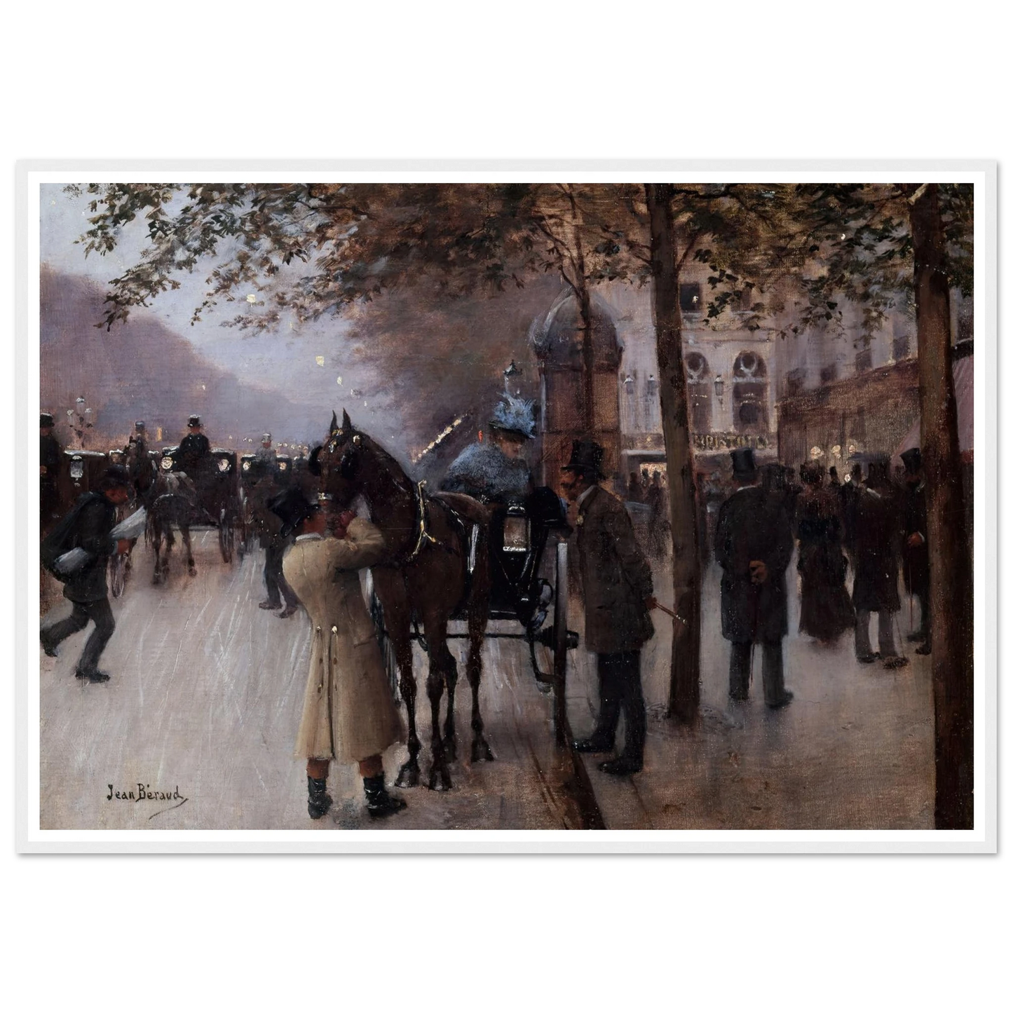 Le boulevard des Capucines, le soir, devant le Café Napolitain (1880) Art Print | Jean Beraud - Framed Poster - 30x40 cm / 12x16″ - Black frame