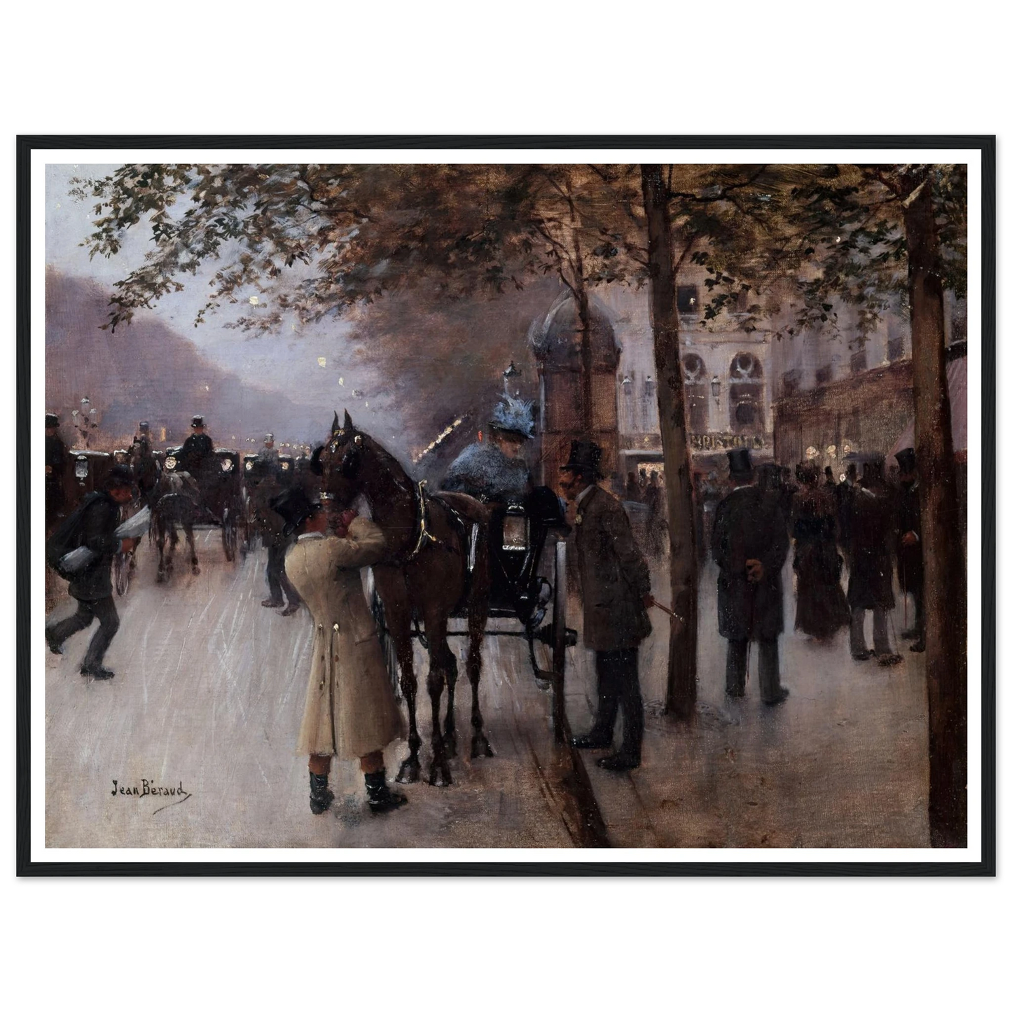 Le boulevard des Capucines, le soir, devant le Café Napolitain (1880) Art Print | Jean Beraud - Framed Poster - 30x40 cm / 12x16″ - Black frame