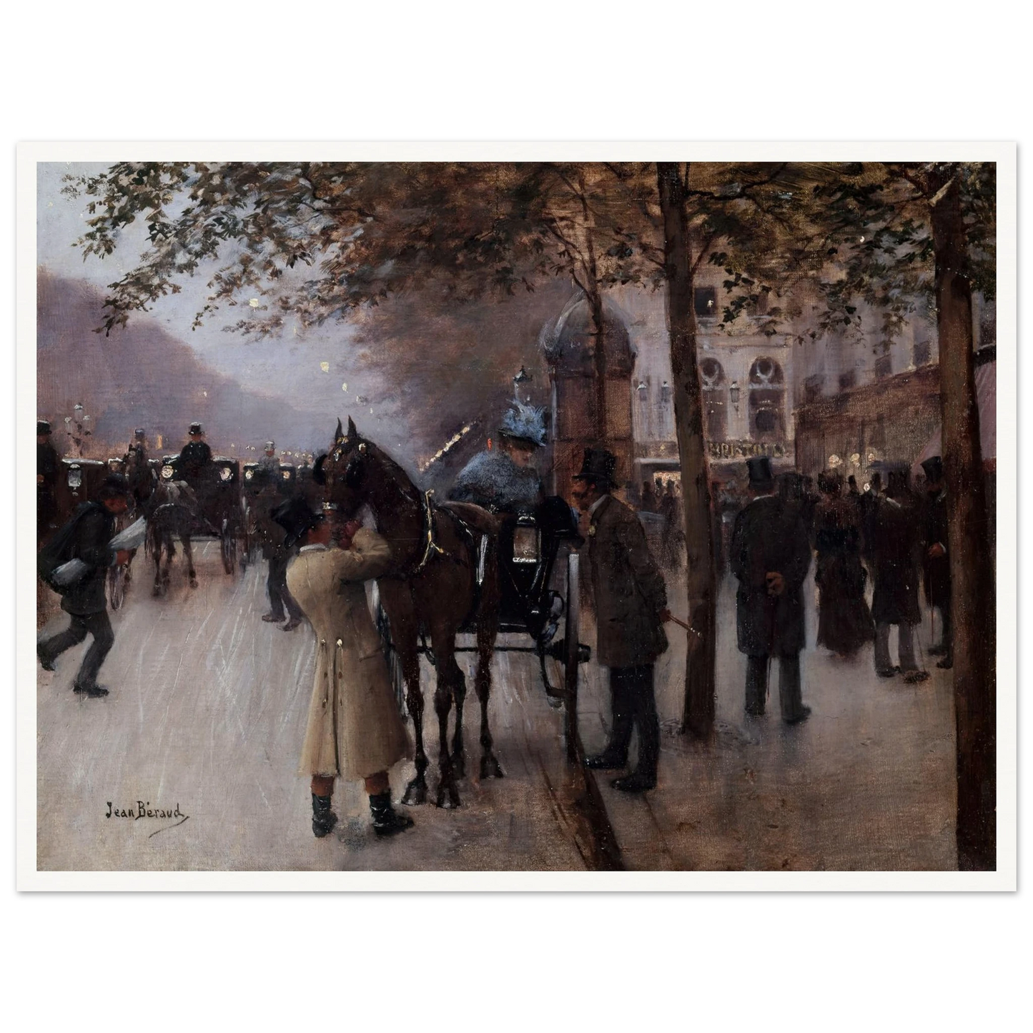 Le boulevard des Capucines, le soir, devant le Café Napolitain (1880) Art Print | Jean Beraud - Framed Poster - 30x40 cm / 12x16″ - Black frame