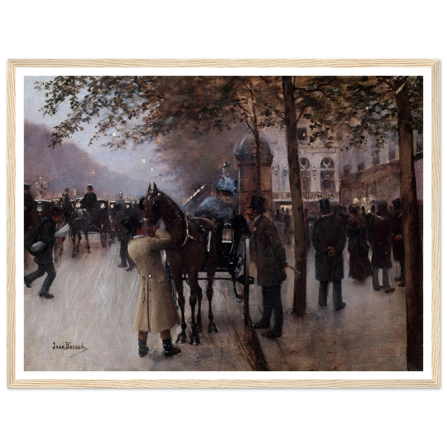 Le boulevard des Capucines, le soir, devant le Café Napolitain (1880) Art Print | Jean Beraud - Framed Poster - 30x40 cm / 12x16″ - Black frame