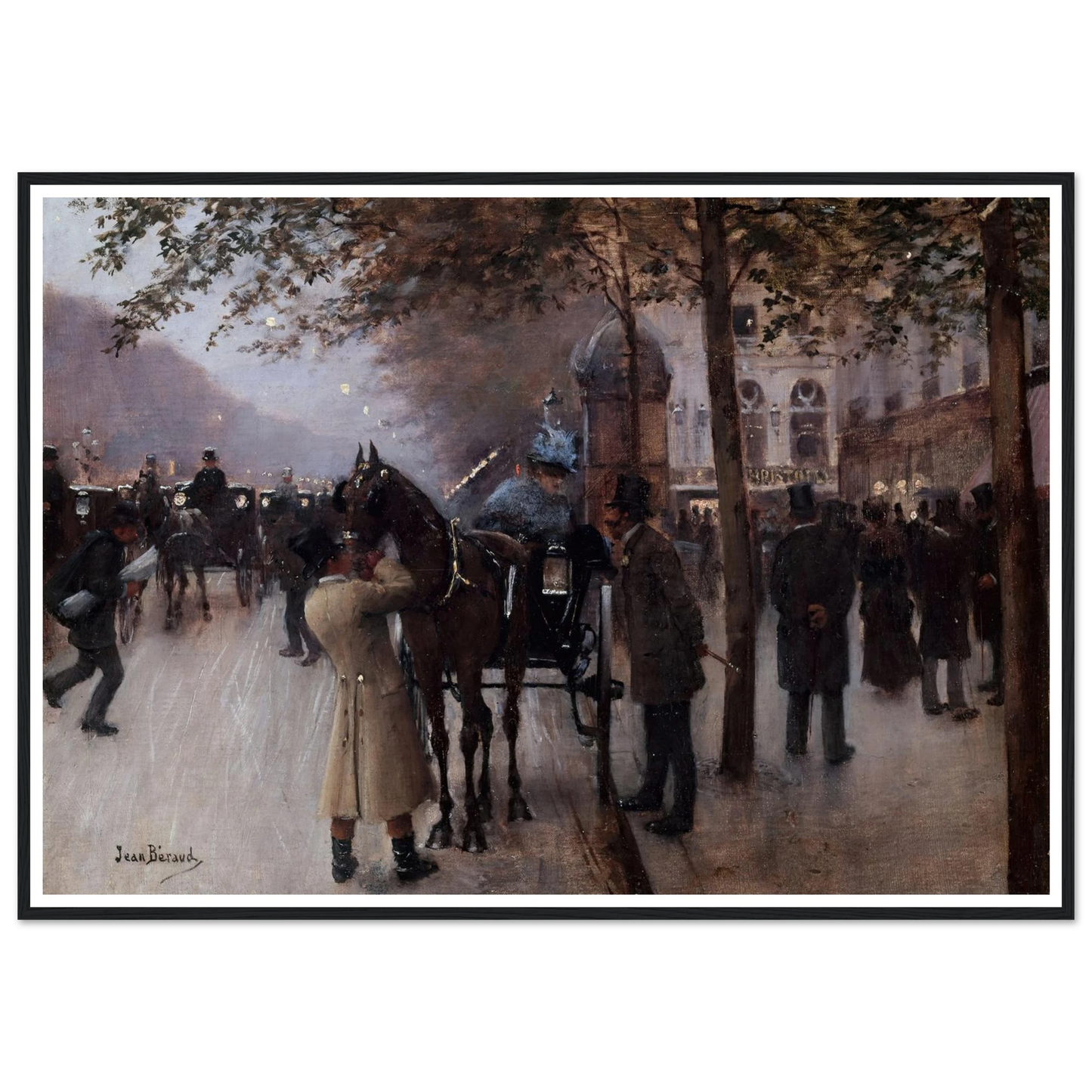 Le boulevard des Capucines, le soir, devant le Café Napolitain (1880) Art Print | Jean Beraud - Framed Poster - 30x40 cm / 12x16″ - Black frame
