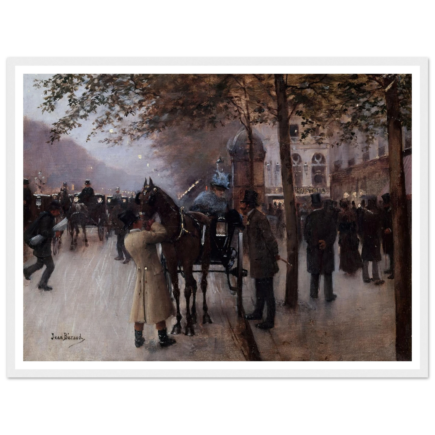 Le boulevard des Capucines, le soir, devant le Café Napolitain (1880) Art Print | Jean Beraud - Framed Poster - 30x40 cm / 12x16″ - Black frame