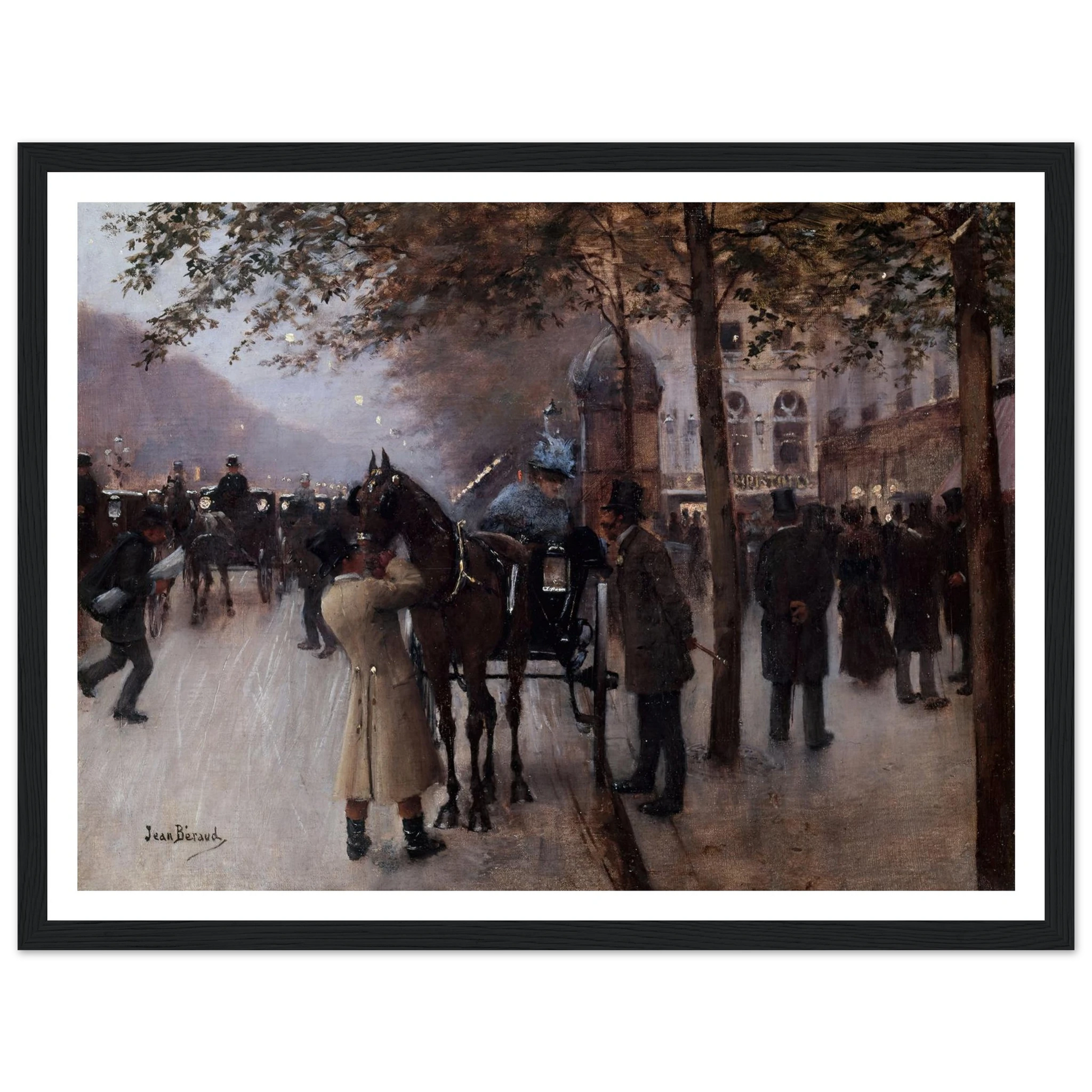 Le boulevard des Capucines, le soir, devant le Café Napolitain (1880) Art Print | Jean Beraud - Framed Poster - 30x40 cm / 12x16″ - Black frame