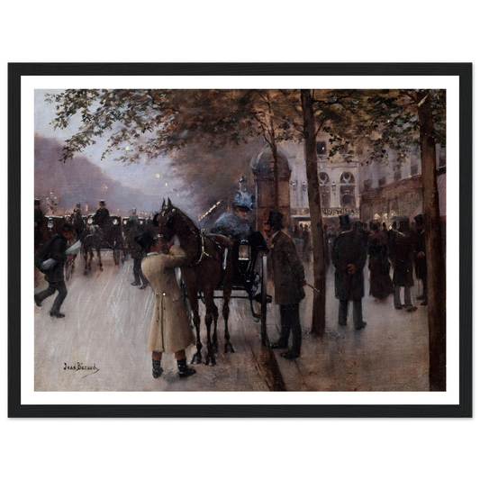 Le boulevard des Capucines, le soir, devant le Café Napolitain (1880) Art Print | Jean Beraud - Framed Poster - 30x40 cm / 12x16″ - Black frame