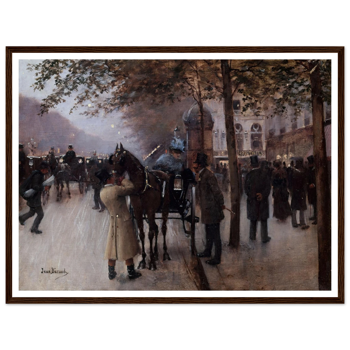 Le boulevard des Capucines, le soir, devant le Café Napolitain (1880) Art Print | Jean Beraud - Framed Poster - 30x40 cm / 12x16″ - Black frame