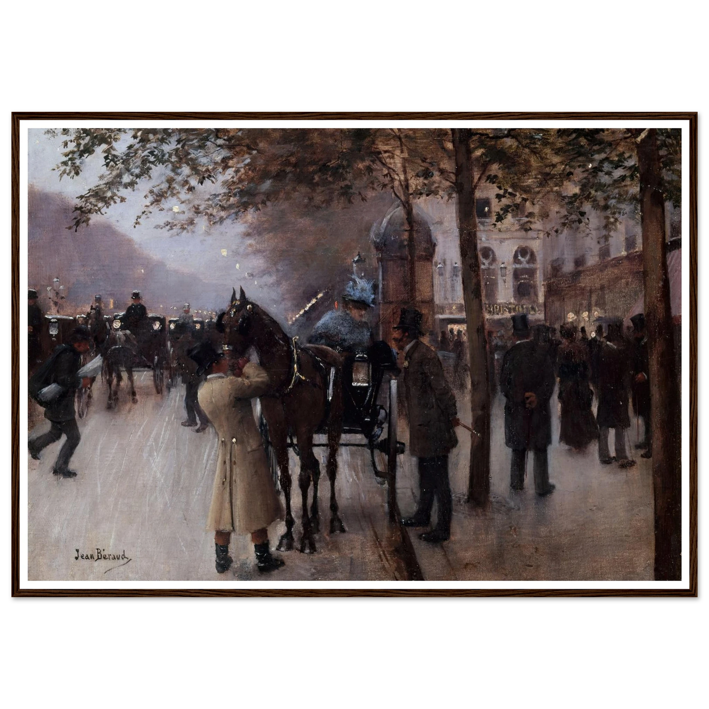 Le boulevard des Capucines, le soir, devant le Café Napolitain (1880) Art Print | Jean Beraud - Framed Poster - 30x40 cm / 12x16″ - Black frame