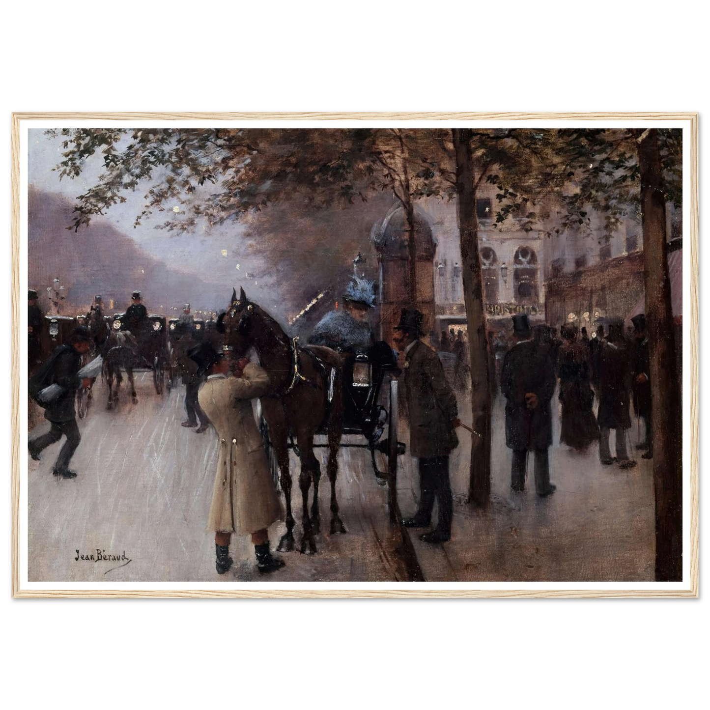 Le boulevard des Capucines, le soir, devant le Café Napolitain (1880) Art Print | Jean Beraud - Framed Poster - 30x40 cm / 12x16″ - Black frame