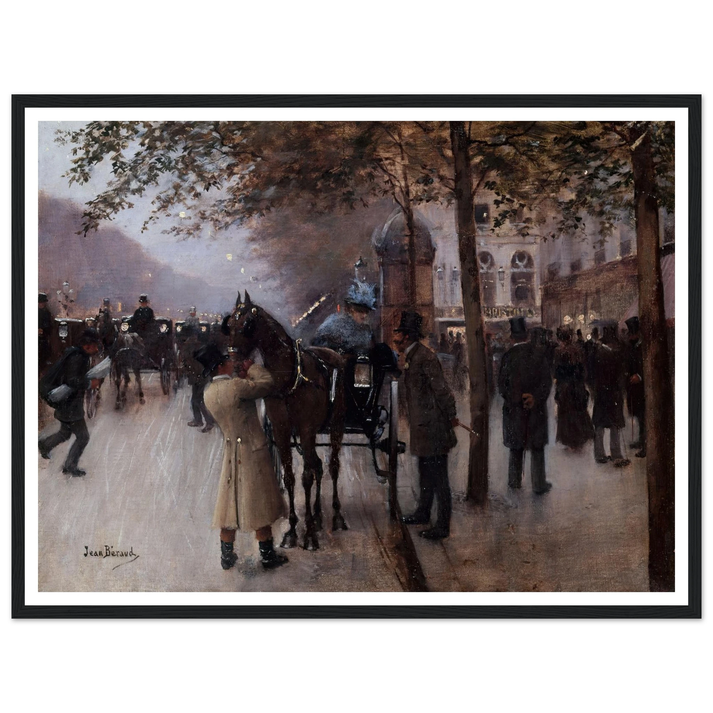Le boulevard des Capucines, le soir, devant le Café Napolitain (1880) Art Print | Jean Beraud - Framed Poster - 30x40 cm / 12x16″ - Black frame