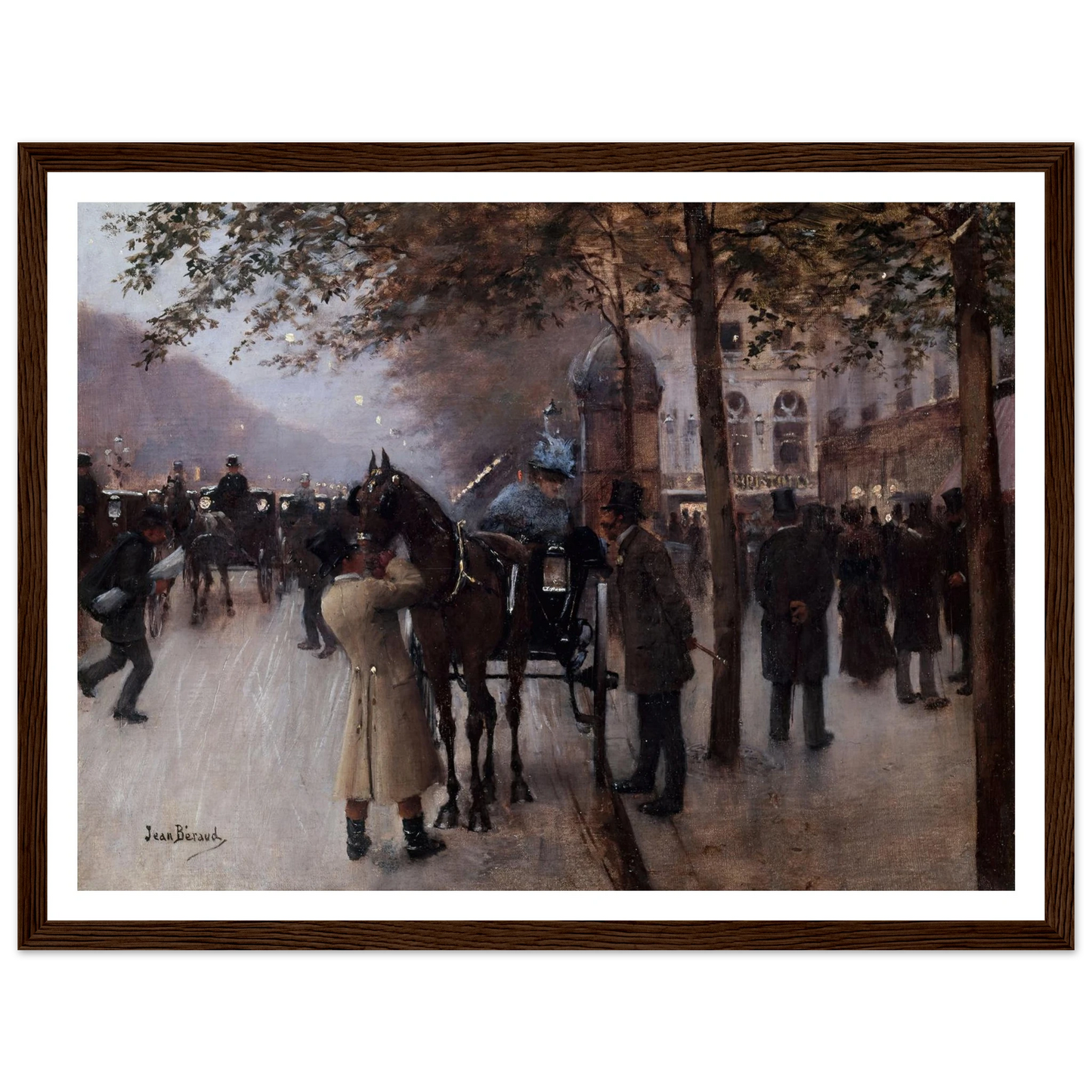 Le boulevard des Capucines, le soir, devant le Café Napolitain (1880) Art Print | Jean Beraud - Framed Poster - 30x40 cm / 12x16″ - Black frame