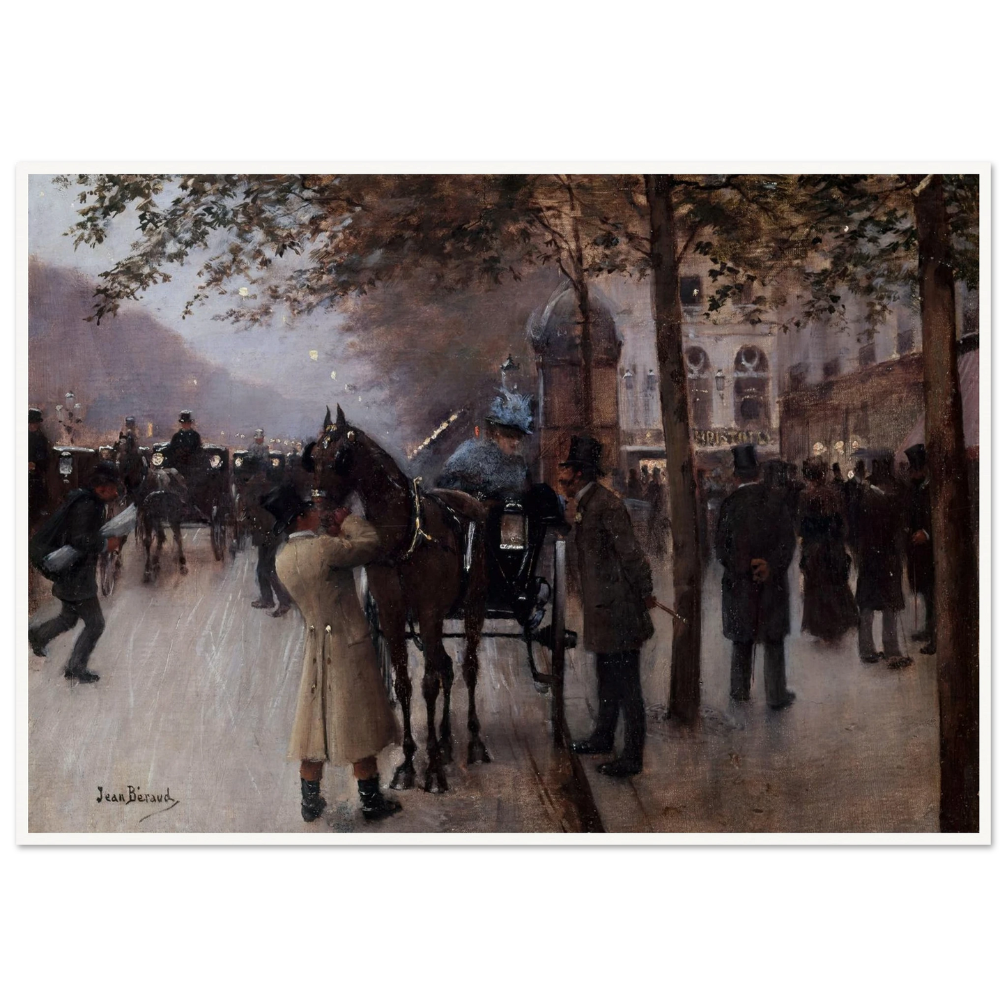 Le boulevard des Capucines, le soir, devant le Café Napolitain (1880) Art Print | Jean Beraud - Framed Poster - 30x40 cm / 12x16″ - Black frame