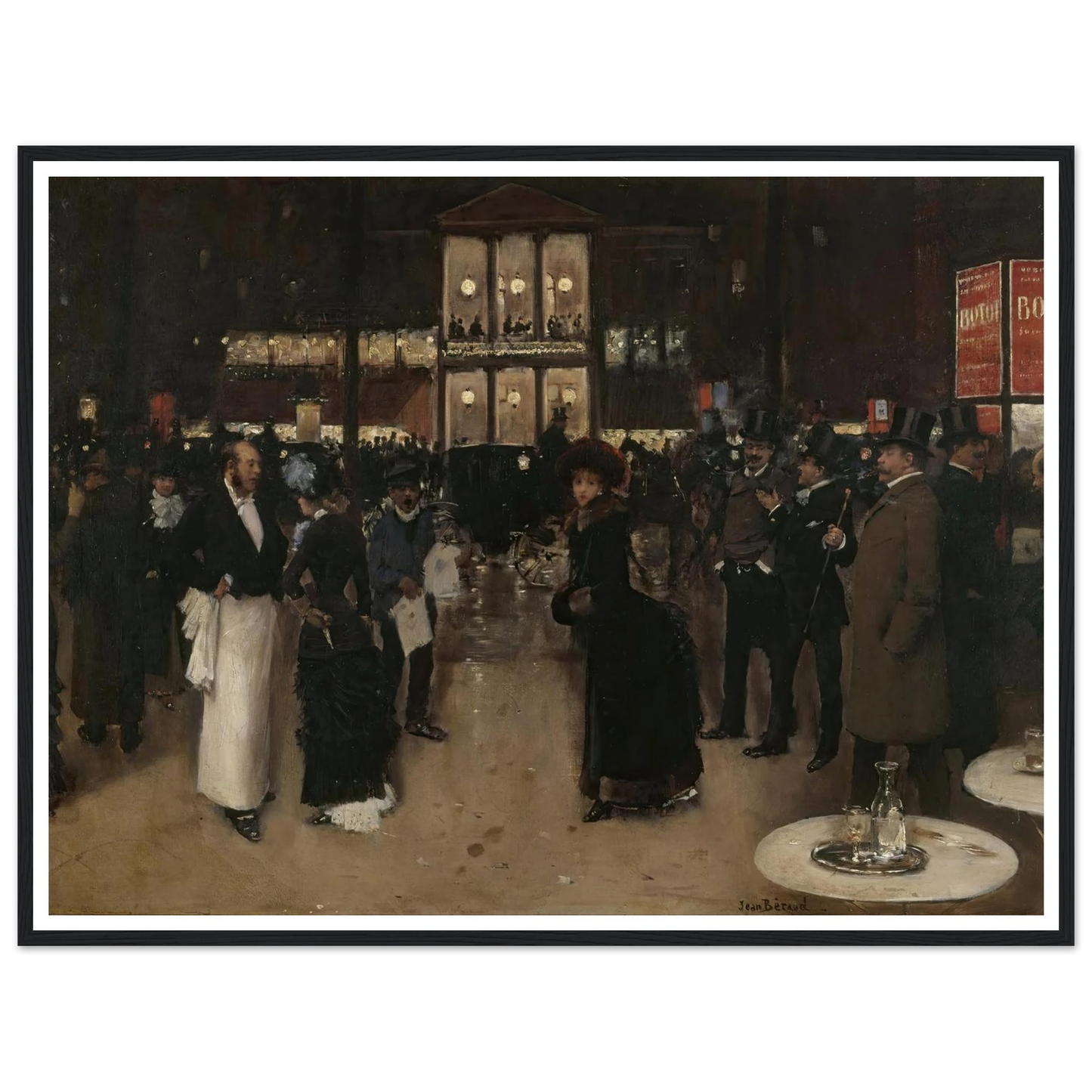 Le boulevard Montmartre, la nuit, devant le théâtre des Variétés (1885) Art Print | Jean Beraud - Framed Poster - 30x40 cm / 12x16″ - Black frame