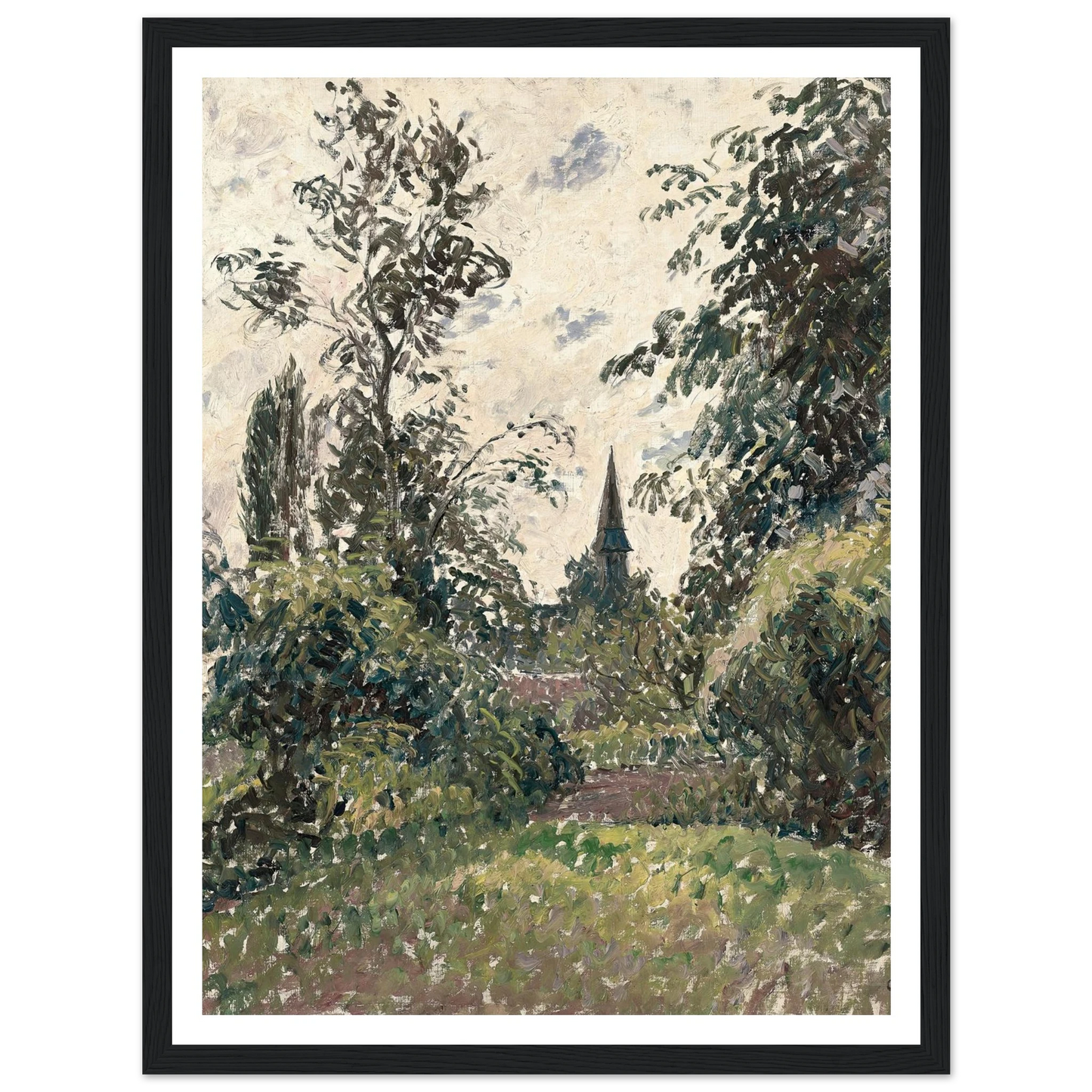 Le Clocher de Bazincourt (1895) Art Print | Camille Pissarro - Framed Poster - 30x40 cm / 12x16″ - Black frame