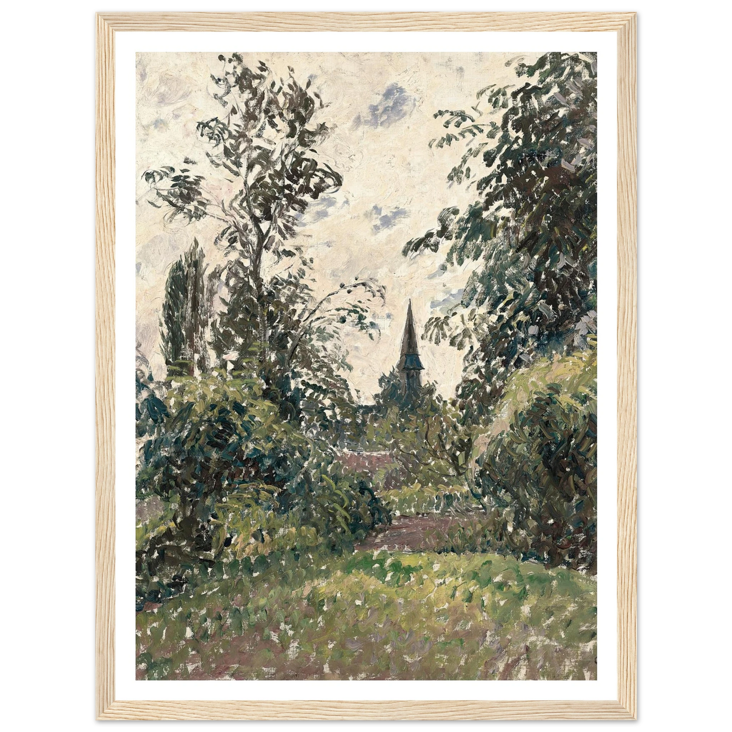 Le Clocher de Bazincourt (1895) Art Print | Camille Pissarro - Framed Poster - 30x40 cm / 12x16″ - Black frame