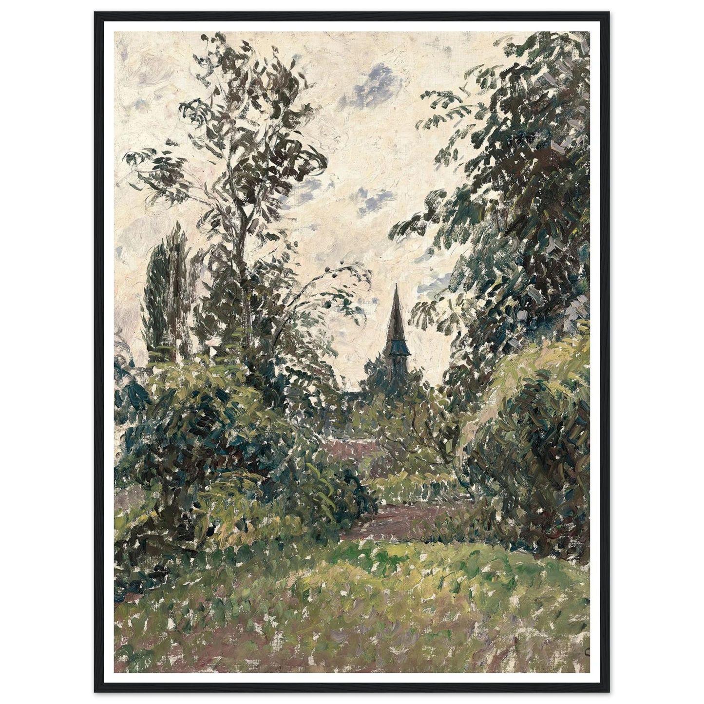Le Clocher de Bazincourt (1895) Art Print | Camille Pissarro - Framed Poster - 30x40 cm / 12x16″ - Black frame