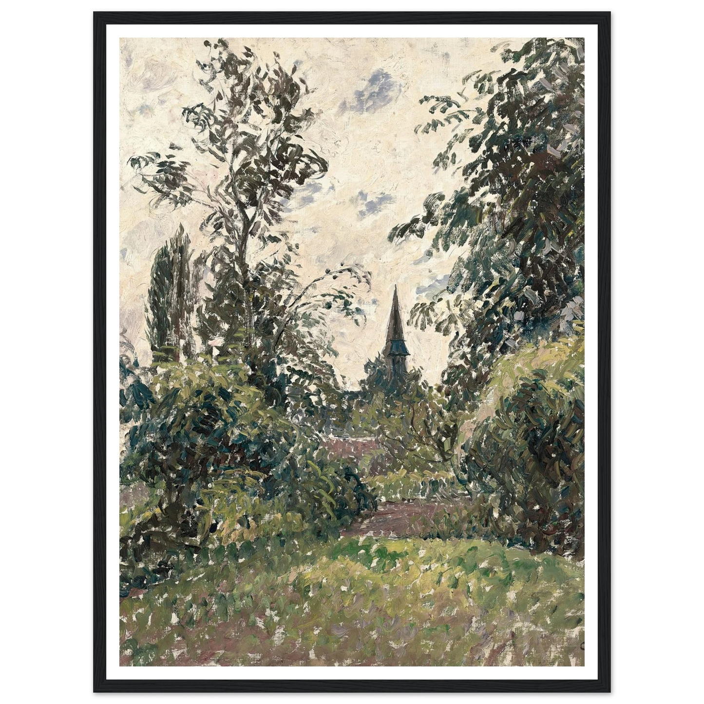 Le Clocher de Bazincourt (1895) Art Print | Camille Pissarro - Framed Poster - 30x40 cm / 12x16″ - Black frame
