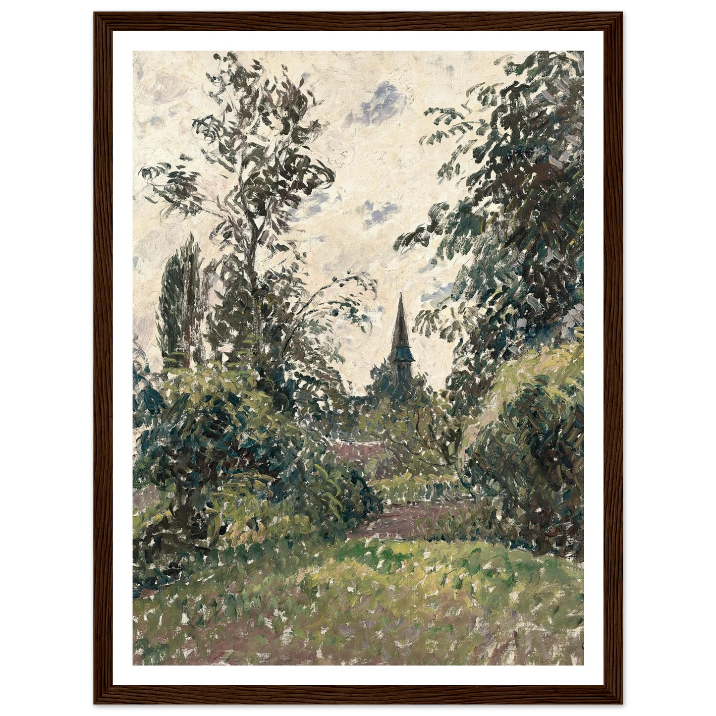 Le Clocher de Bazincourt (1895) Art Print | Camille Pissarro - Framed Poster - 30x40 cm / 12x16″ - Black frame