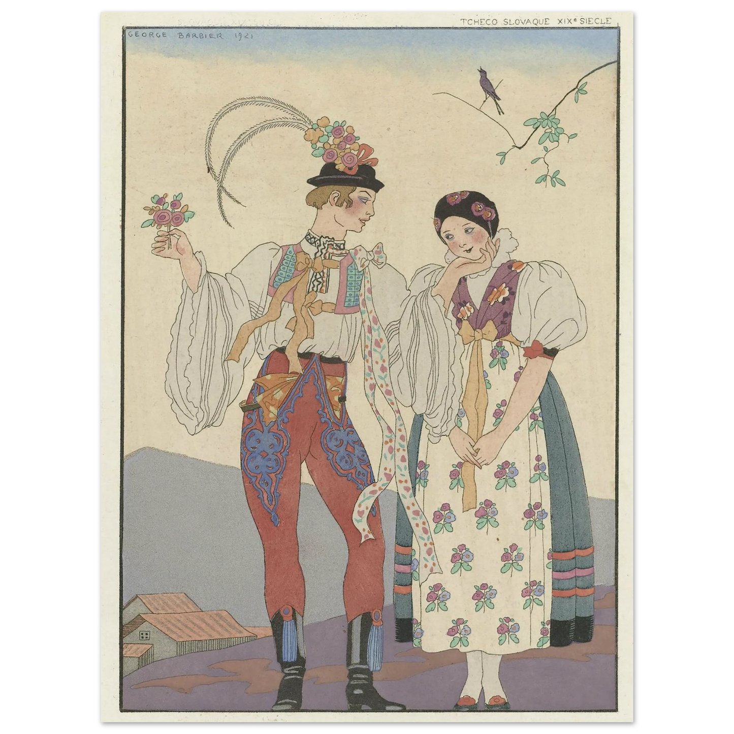 Le Coq du Village (1921) Art Print | George Barbier - Framed Poster - 30x40 cm / 12x16″ - Black frame