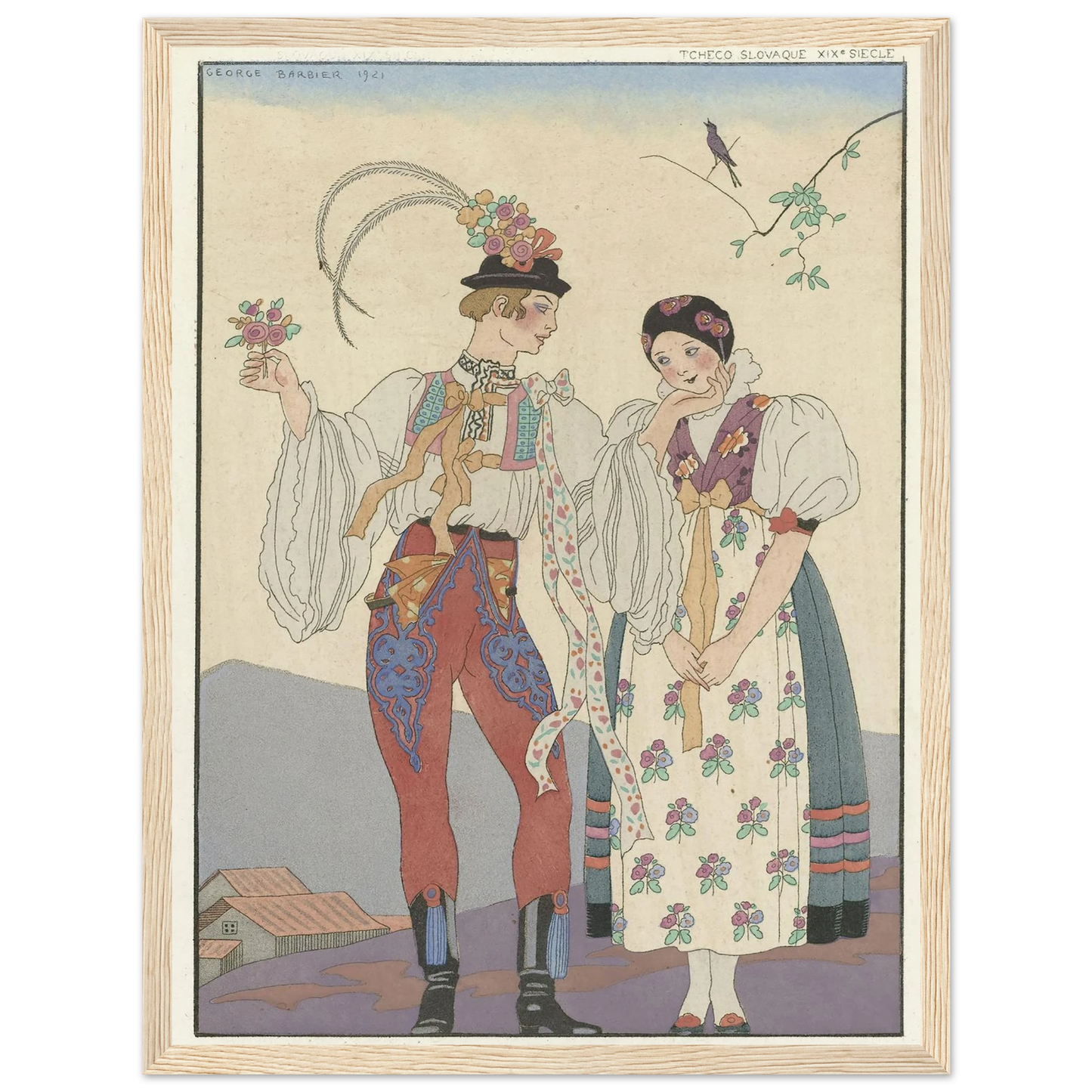 Le Coq du Village (1921) Art Print | George Barbier - Framed Poster - 30x40 cm / 12x16″ - Black frame