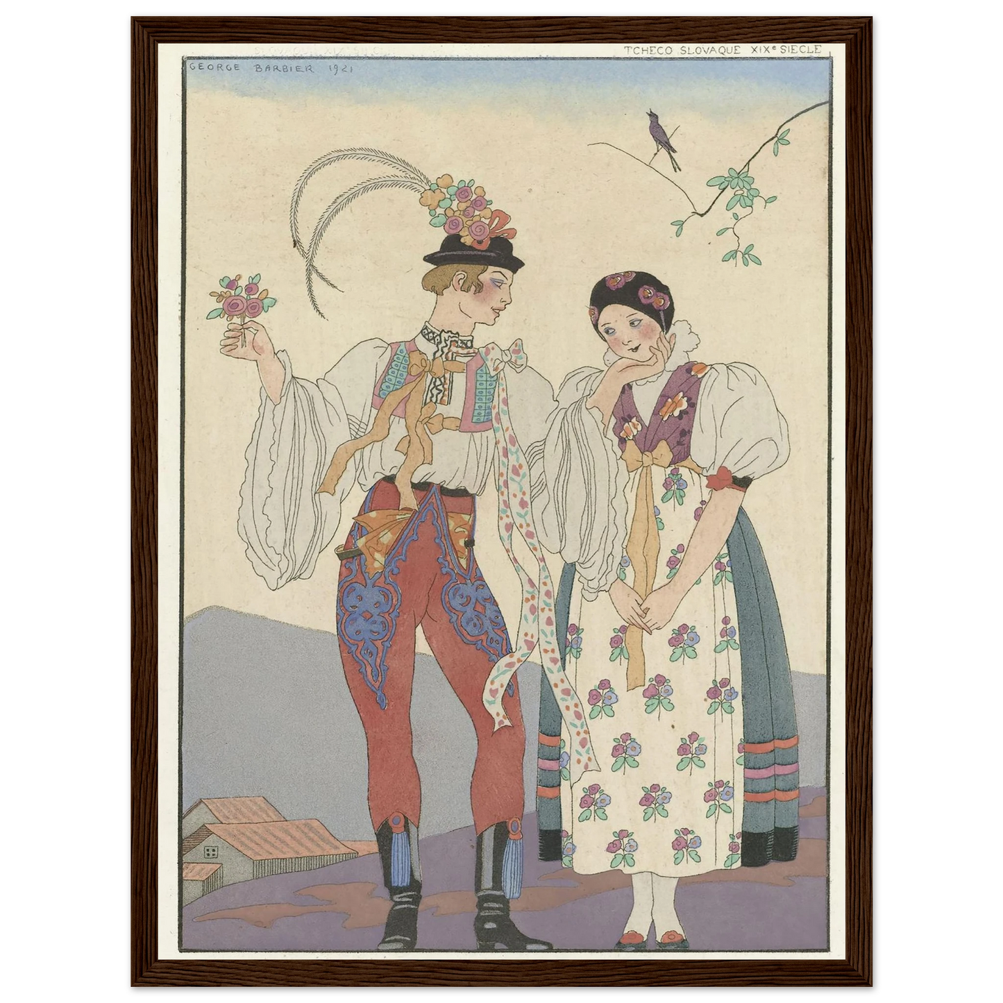 Le Coq du Village (1921) Art Print | George Barbier - Framed Poster - 30x40 cm / 12x16″ - Black frame