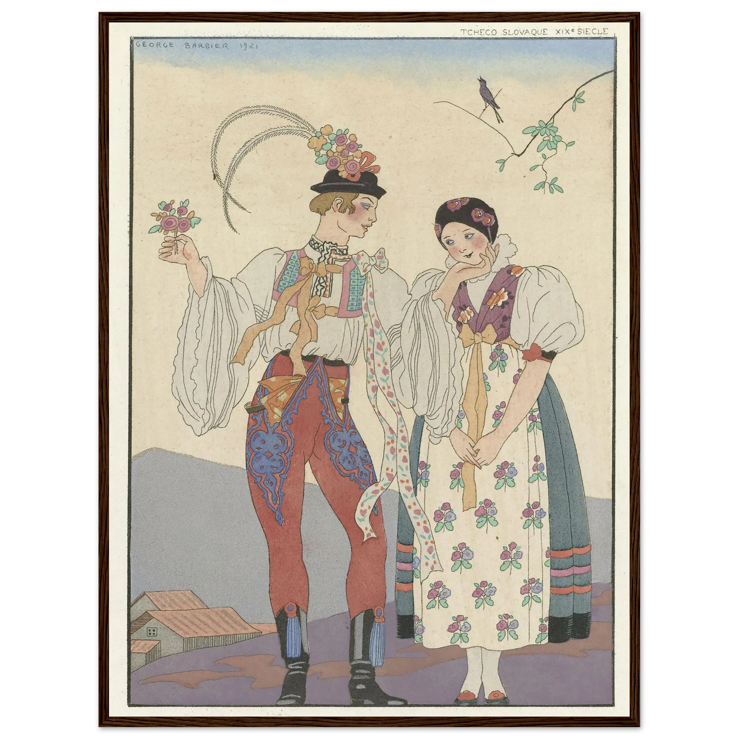 Le Coq du Village (1921) Art Print | George Barbier - Framed Poster - 30x40 cm / 12x16″ - Black frame
