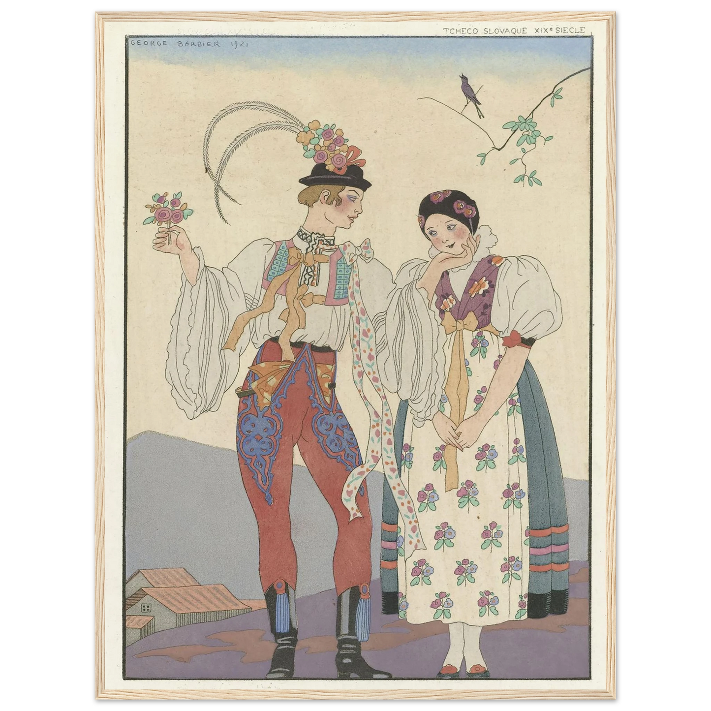 Le Coq du Village (1921) Art Print | George Barbier - Framed Poster - 30x40 cm / 12x16″ - Black frame