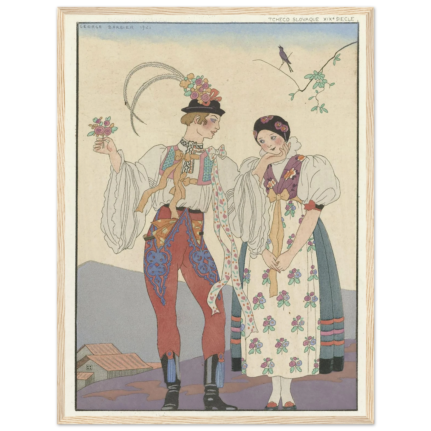 Le Coq du Village (1921) Art Print | George Barbier - Framed Poster - 30x40 cm / 12x16″ - Black frame