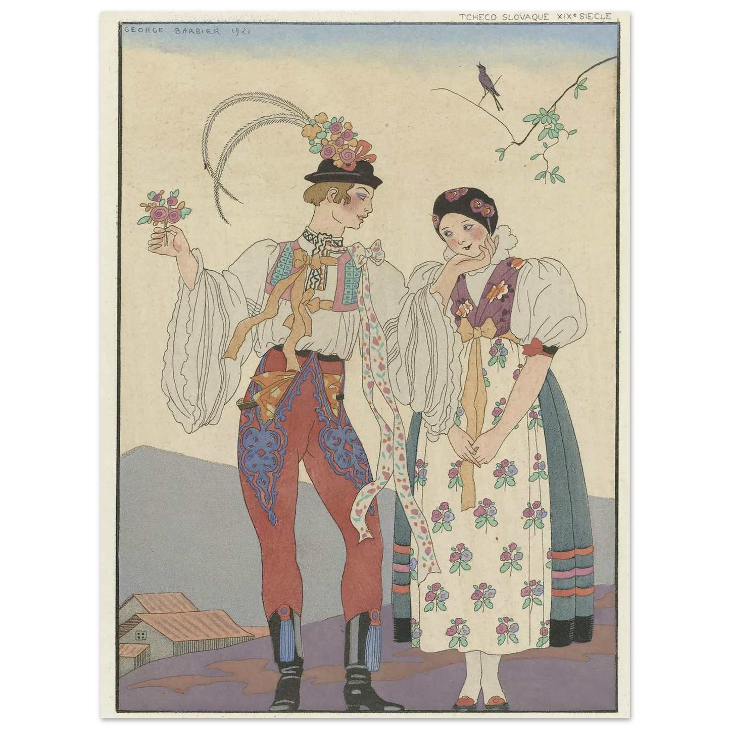 Le Coq du Village (1921) Art Print | George Barbier - Framed Poster - 30x40 cm / 12x16″ - Black frame