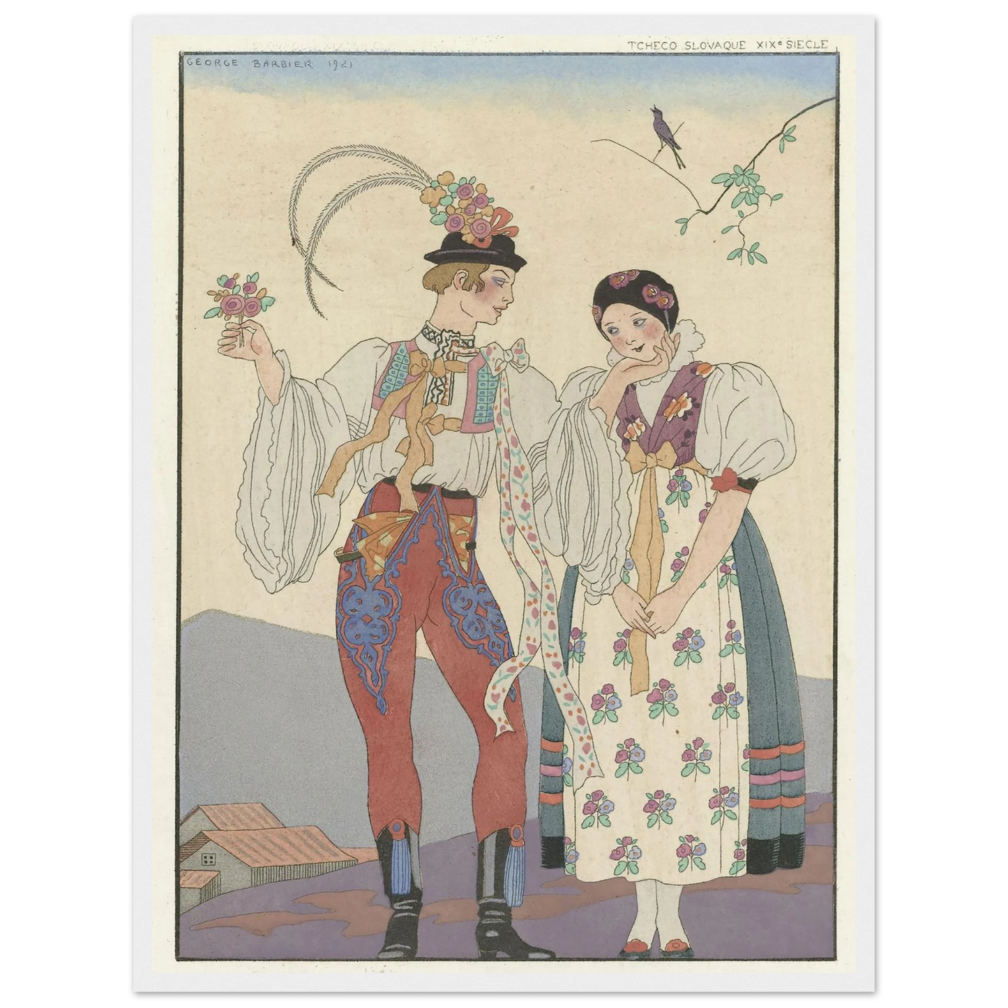 Le Coq du Village (1921) Art Print | George Barbier - Framed Poster - 30x40 cm / 12x16″ - Black frame