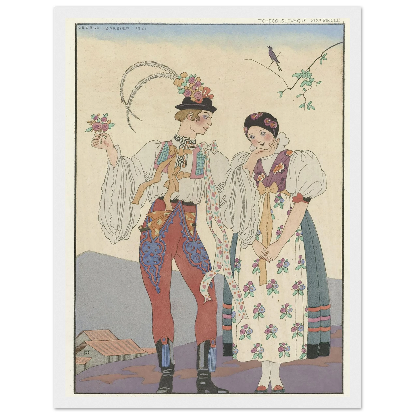 Le Coq du Village (1921) Art Print | George Barbier - Framed Poster - 30x40 cm / 12x16″ - Black frame