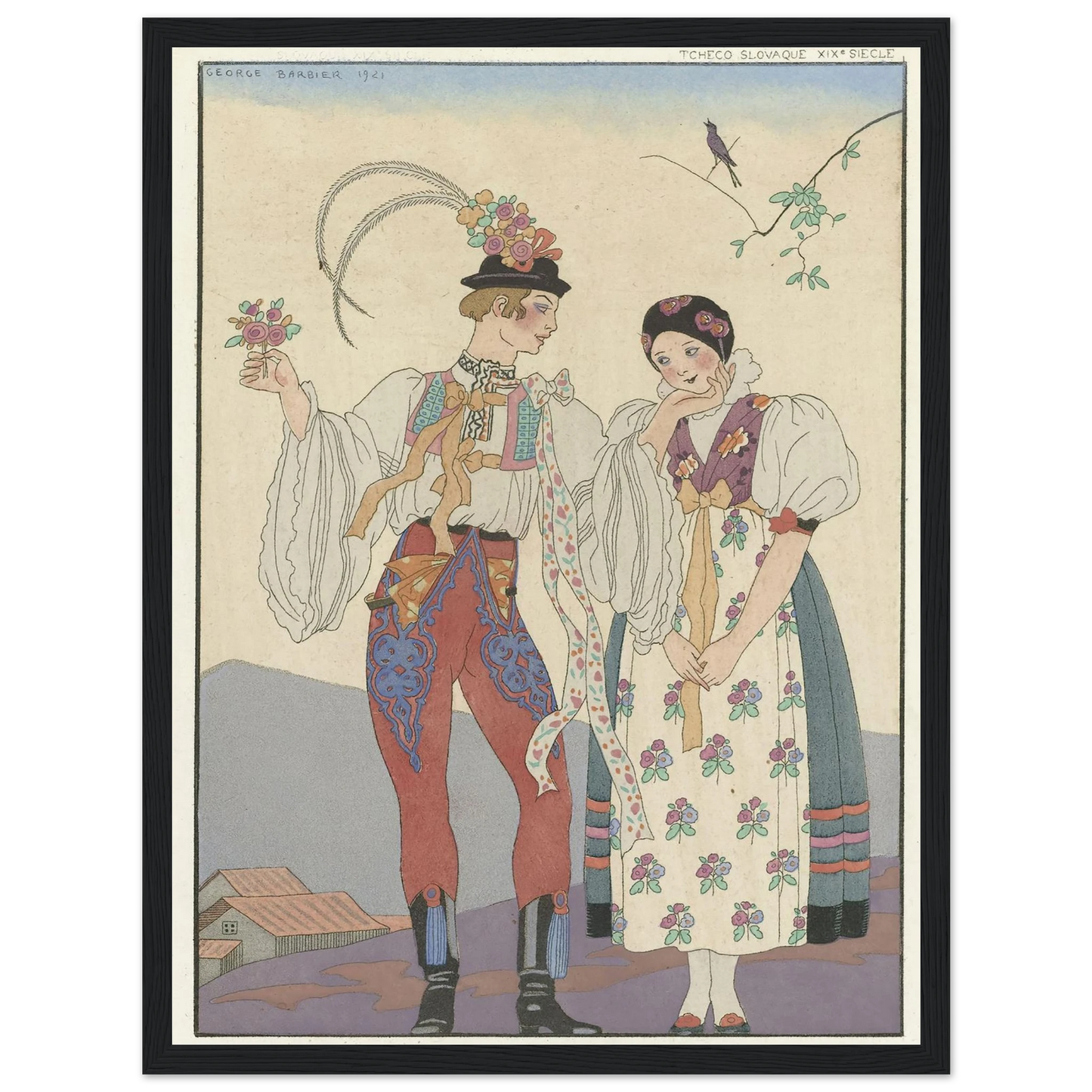 Le Coq du Village (1921) Art Print | George Barbier - Framed Poster - 30x40 cm / 12x16″ - Black frame