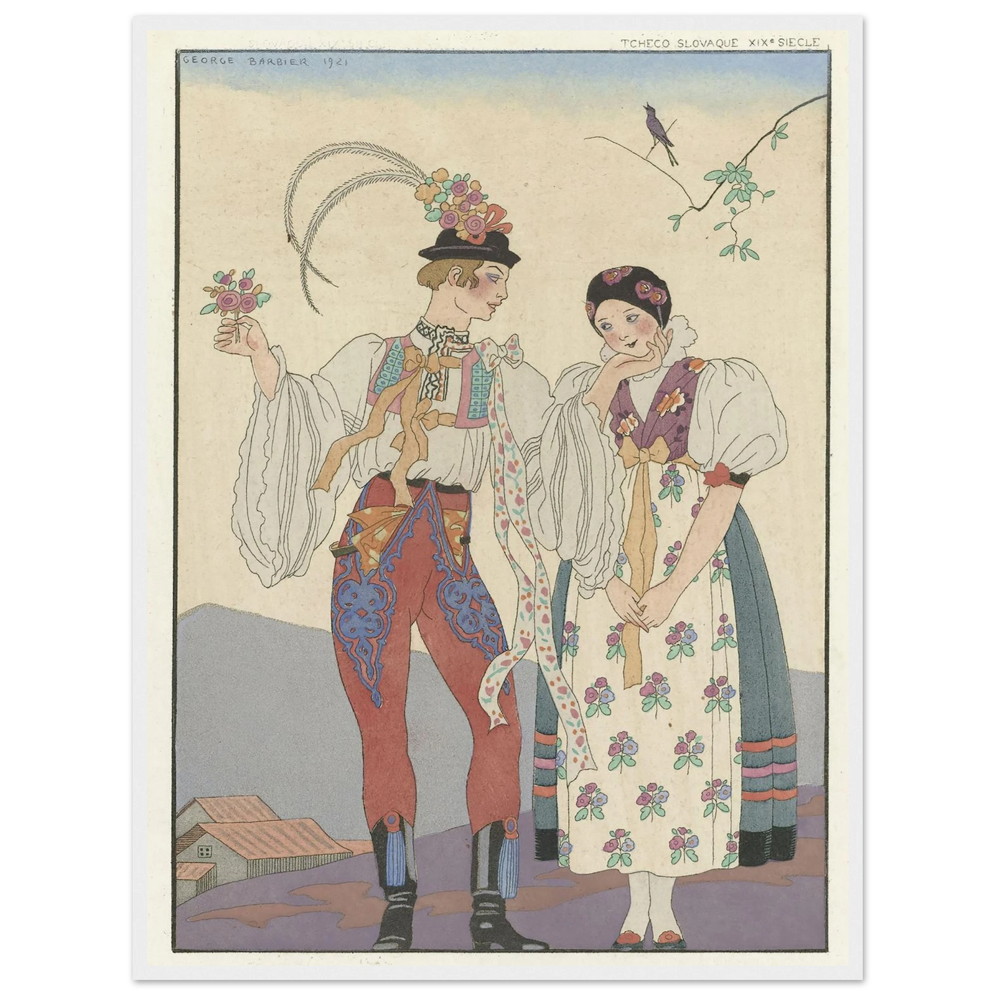 Le Coq du Village (1921) Art Print | George Barbier - Framed Poster - 30x40 cm / 12x16″ - Black frame