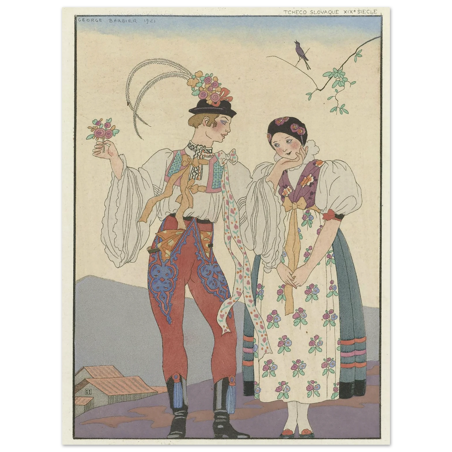 Le Coq du Village (1921) Art Print | George Barbier - Framed Poster - 30x40 cm / 12x16″ - Black frame