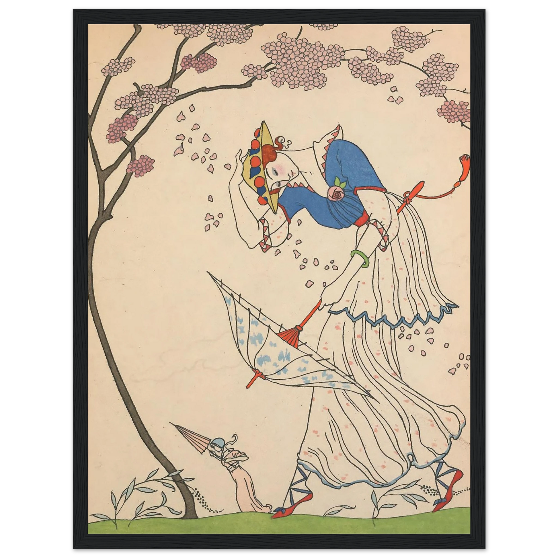 Le Coup de Vent (1914) Art Print | George Barbier - Framed Poster - 30x40 cm / 12x16″ - Black frame